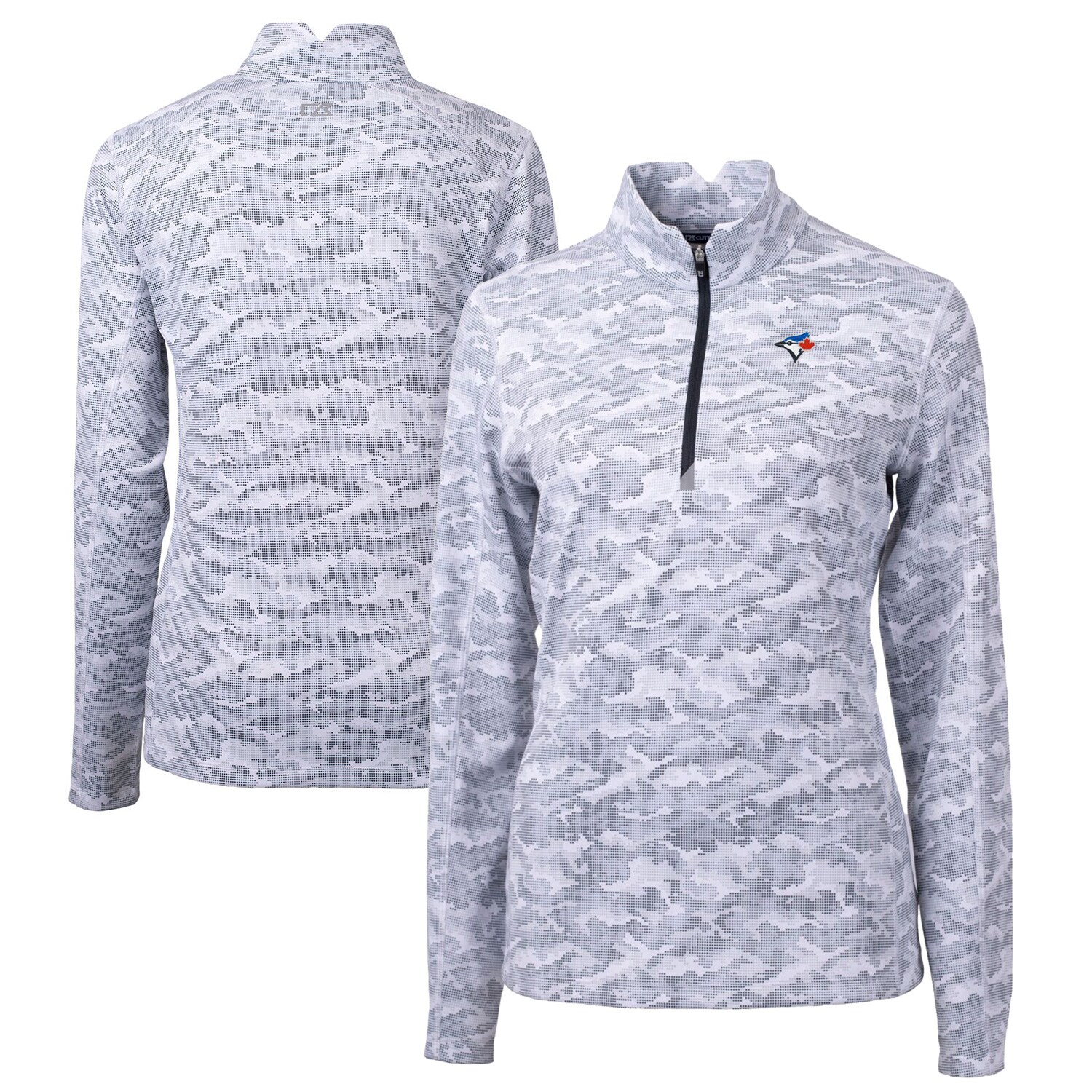 Women's Toronto Blue Jays Cutter & Buck Charcoal Traverse Camo Print Stretch Quarter-Zip Pullover Top