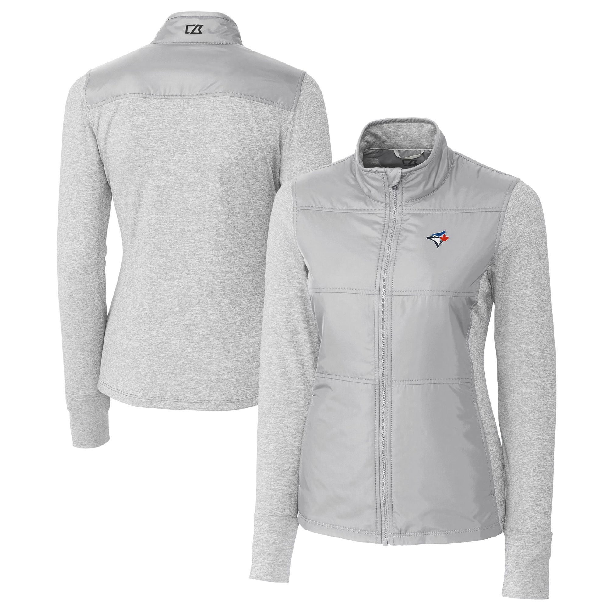 Women's Toronto Blue Jays  Cutter & Buck Gray DryTec Stealth Hybrid Quilted Full-Zip Windbreaker Jacket