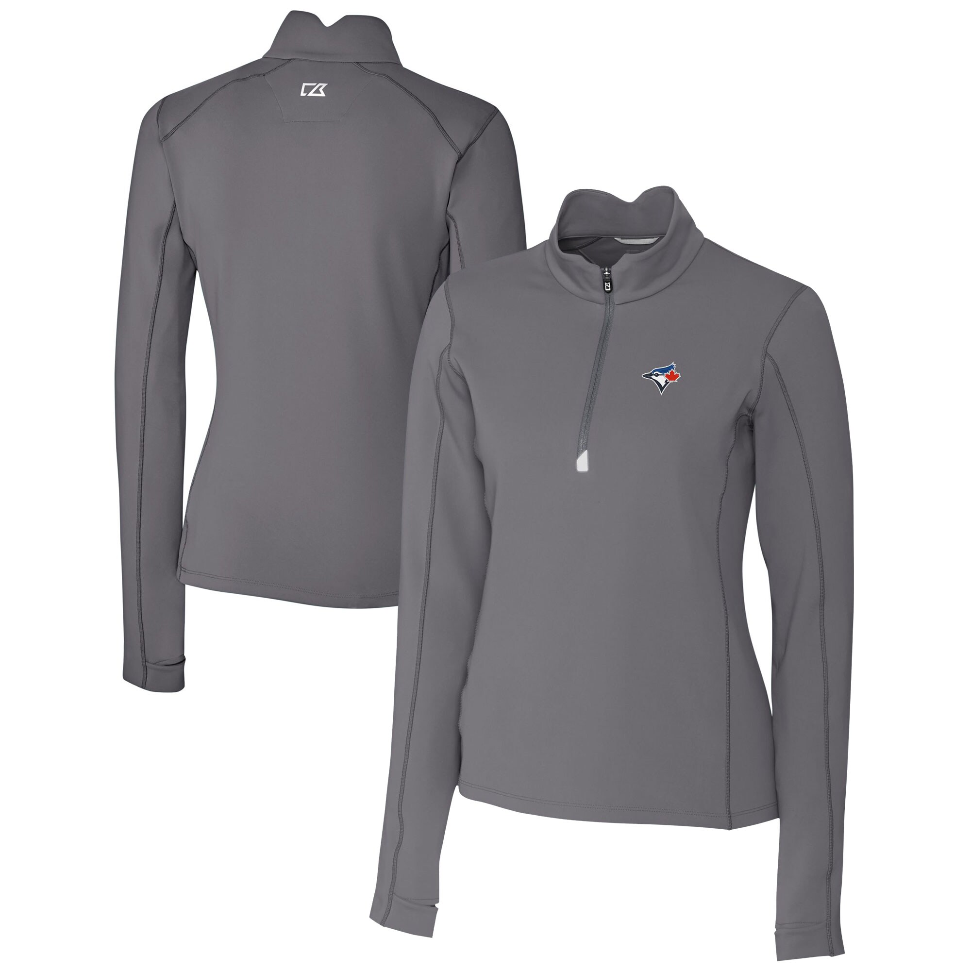Women's Toronto Blue Jays  Cutter & Buck Gray DryTec Traverse Stretch Quarter-Zip Pullover Top