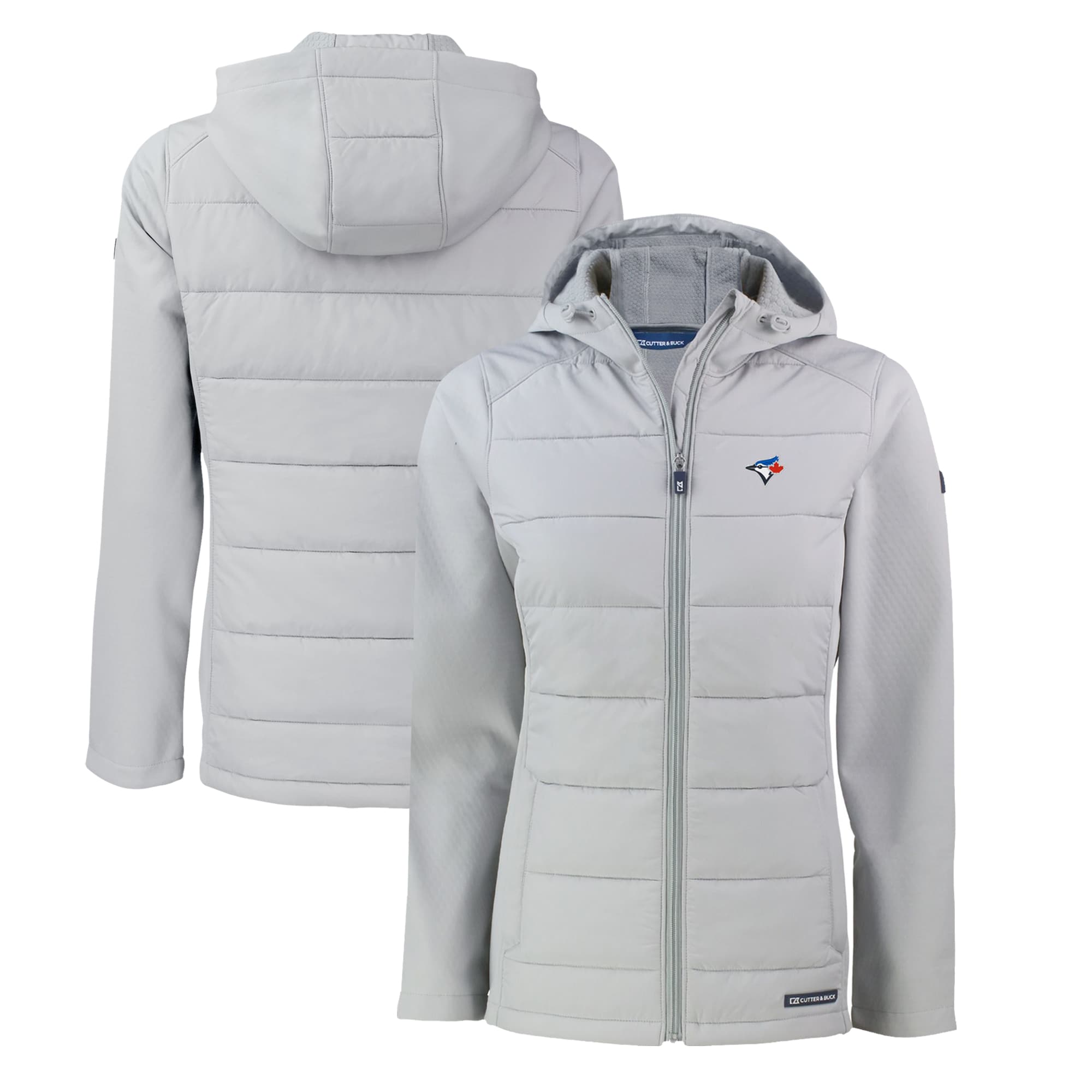 Women's Toronto Blue Jays  Cutter & Buck Gray Evoke Hybrid Eco Softshell Recycled Full-Zip Hoodie Jacket