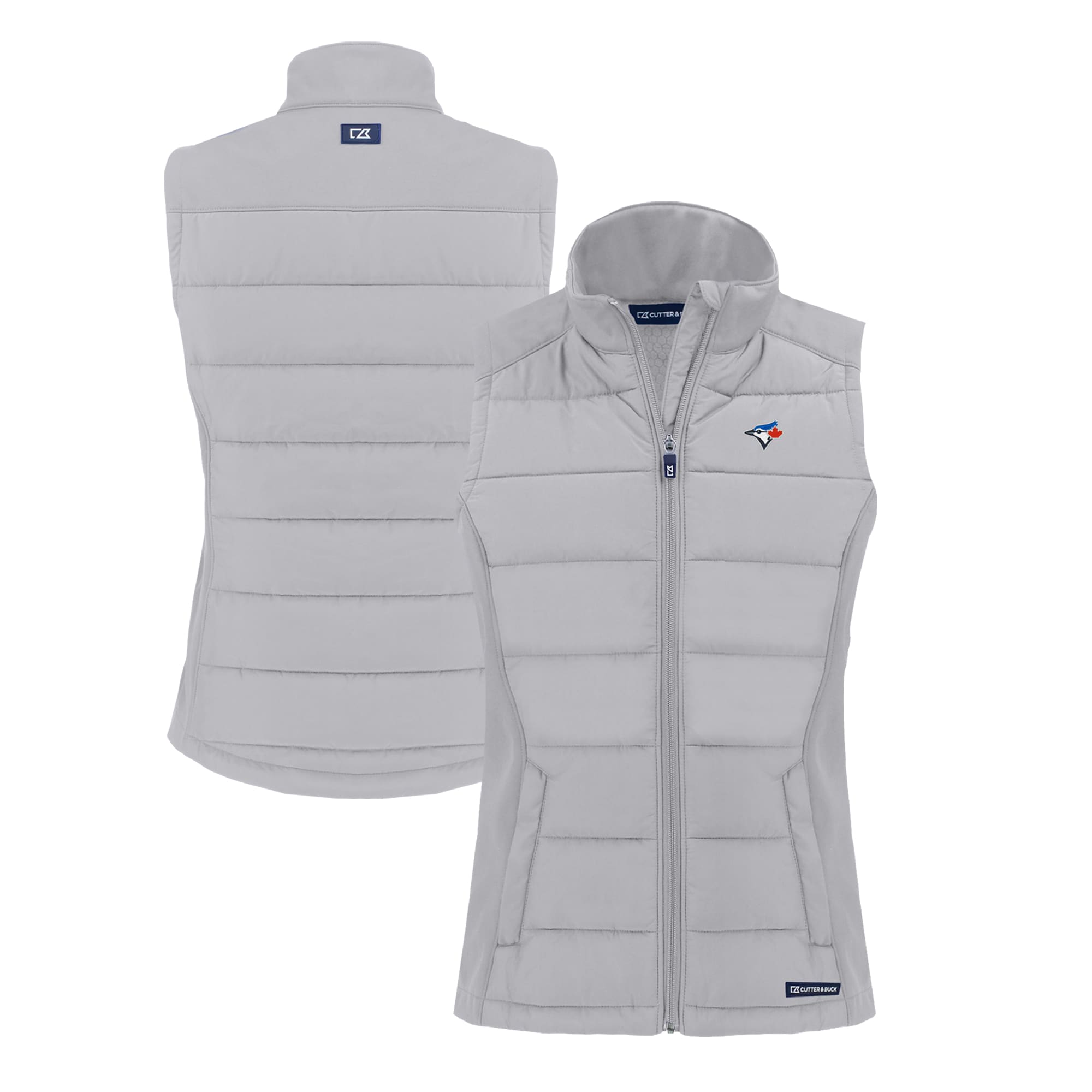 Women's Toronto Blue Jays  Cutter & Buck Gray Evoke Hybrid Eco Softshell Recycled Full-Zip Vest