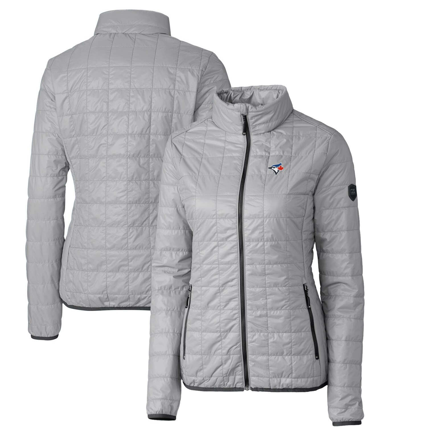 Women's Toronto Blue Jays Cutter & Buck Gray Rainier PrimaLoft Eco Full-Zip Puffer Jacket