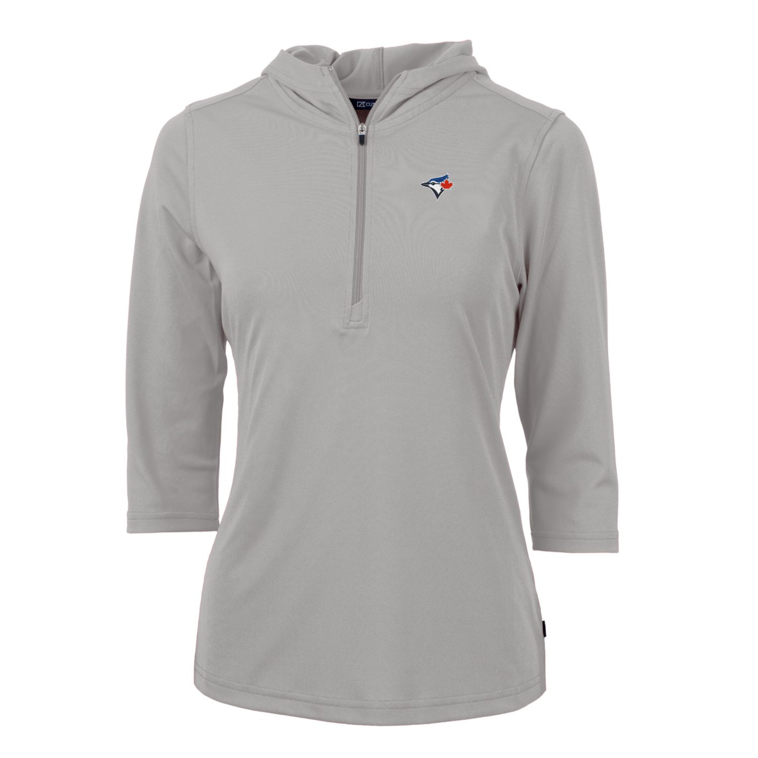 Women's Toronto Blue Jays Cutter & Buck Gray Virtue Eco Pique 3/4 Sleeve Half-Zip Pullover Hoodie