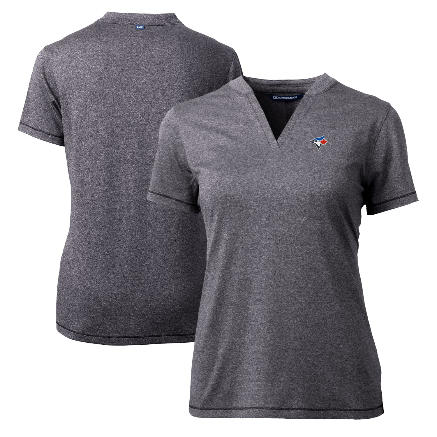 Women's Toronto Blue Jays Cutter & Buck Heather Charcoal DryTec Forge Stretch V-Neck Blade Top