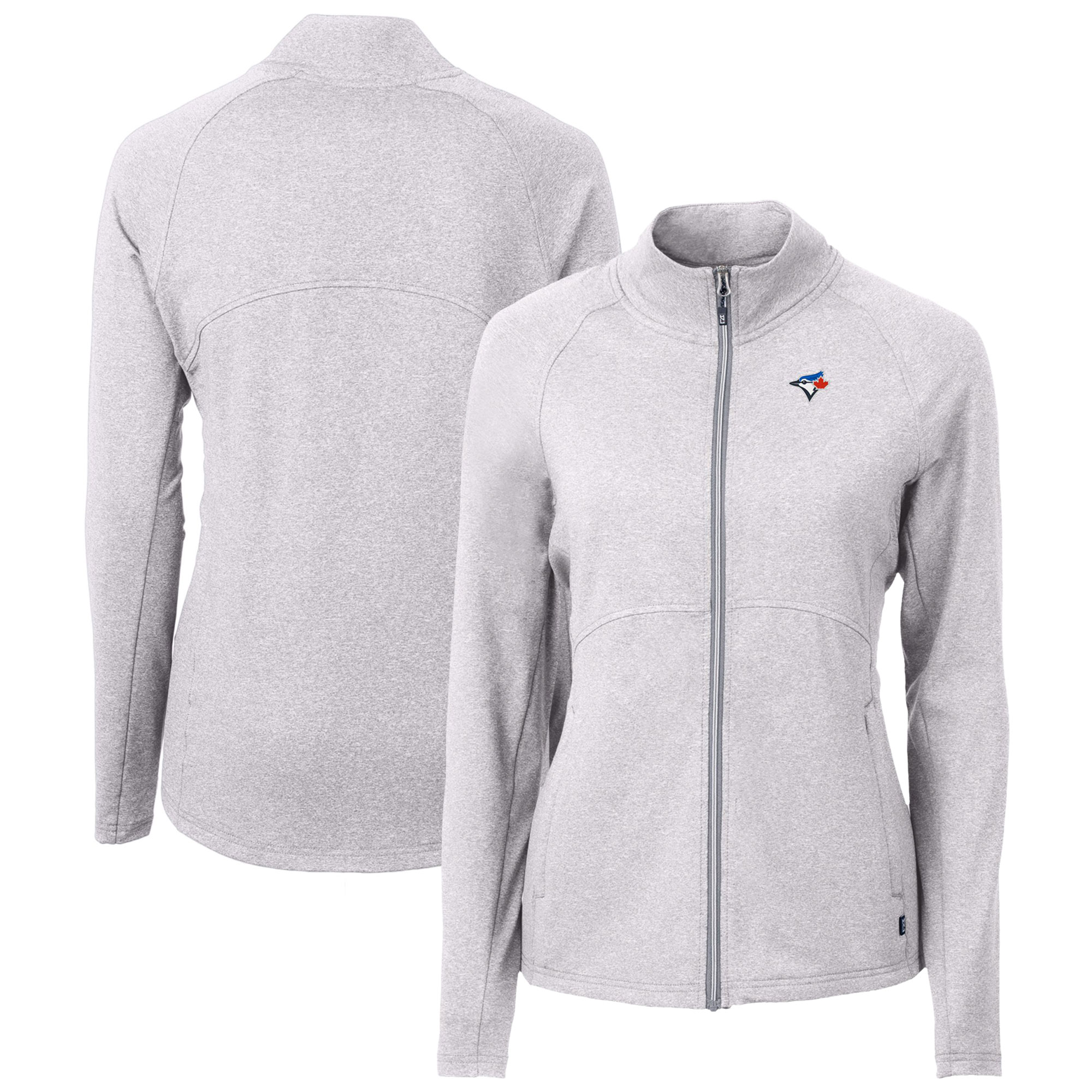 Women's Toronto Blue Jays  Cutter & Buck Heather Gray Adapt Eco Knit Raglan Full-Zip Jacket