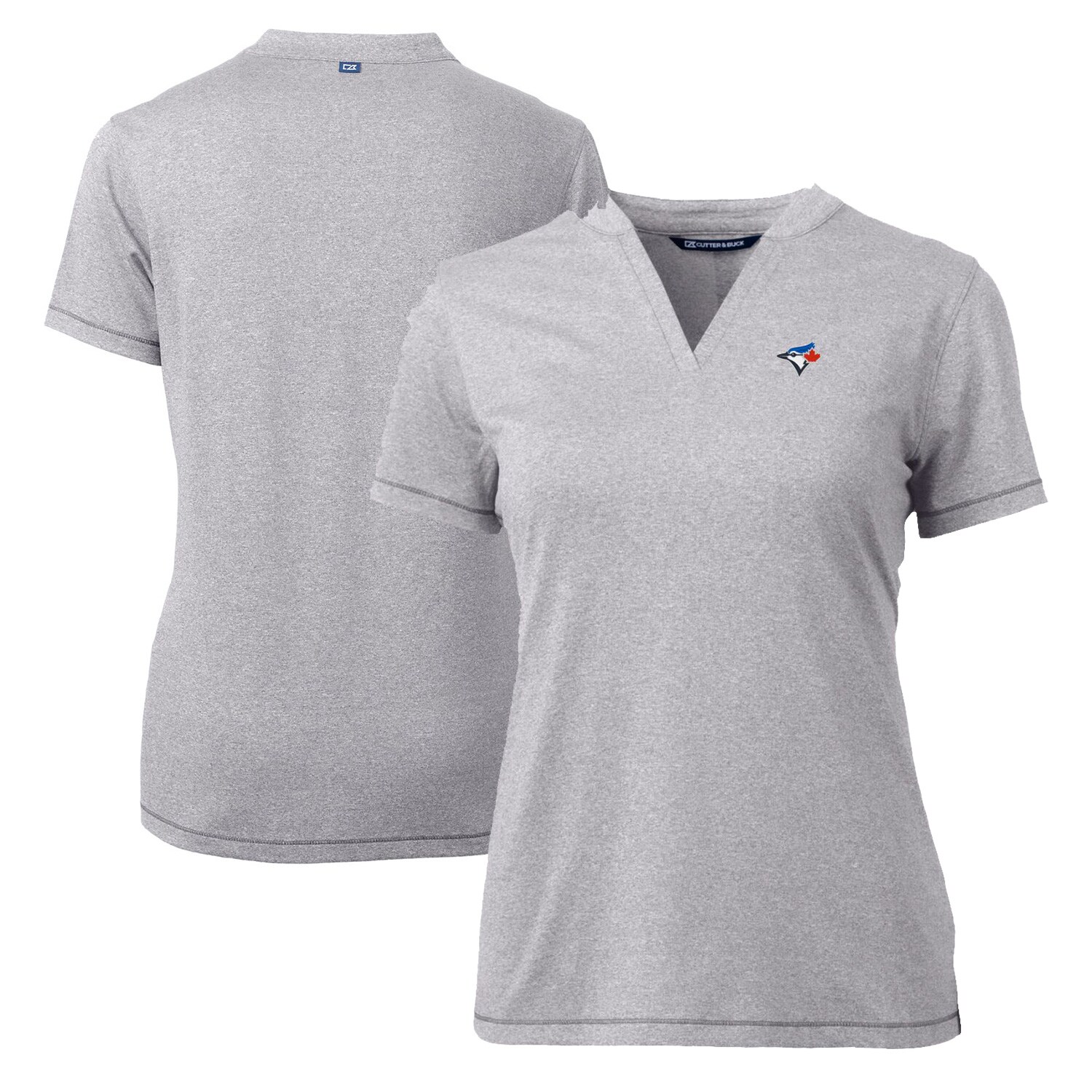 Women's Toronto Blue Jays Cutter & Buck Heather Gray DryTec Forge Stretch V-Neck Blade Top