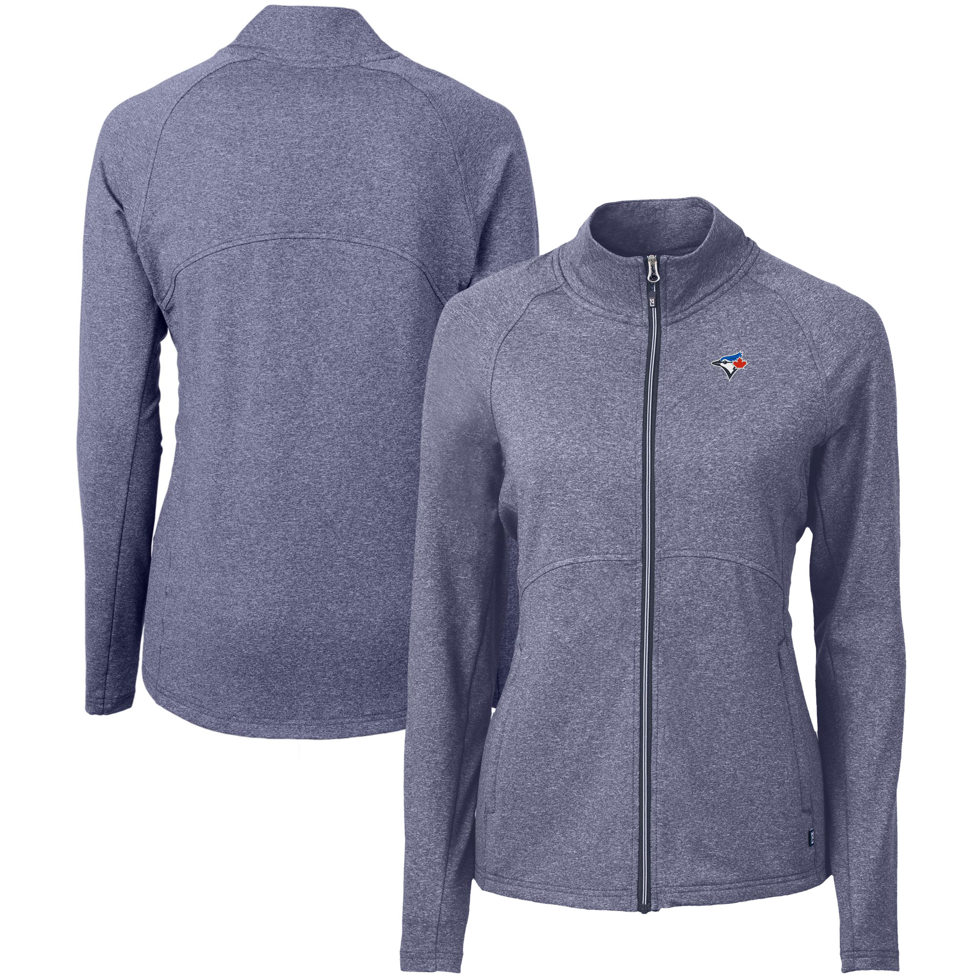 Women's Toronto Blue Jays  Cutter & Buck Heather Navy Adapt Eco Knit Raglan Full-Zip Jacket