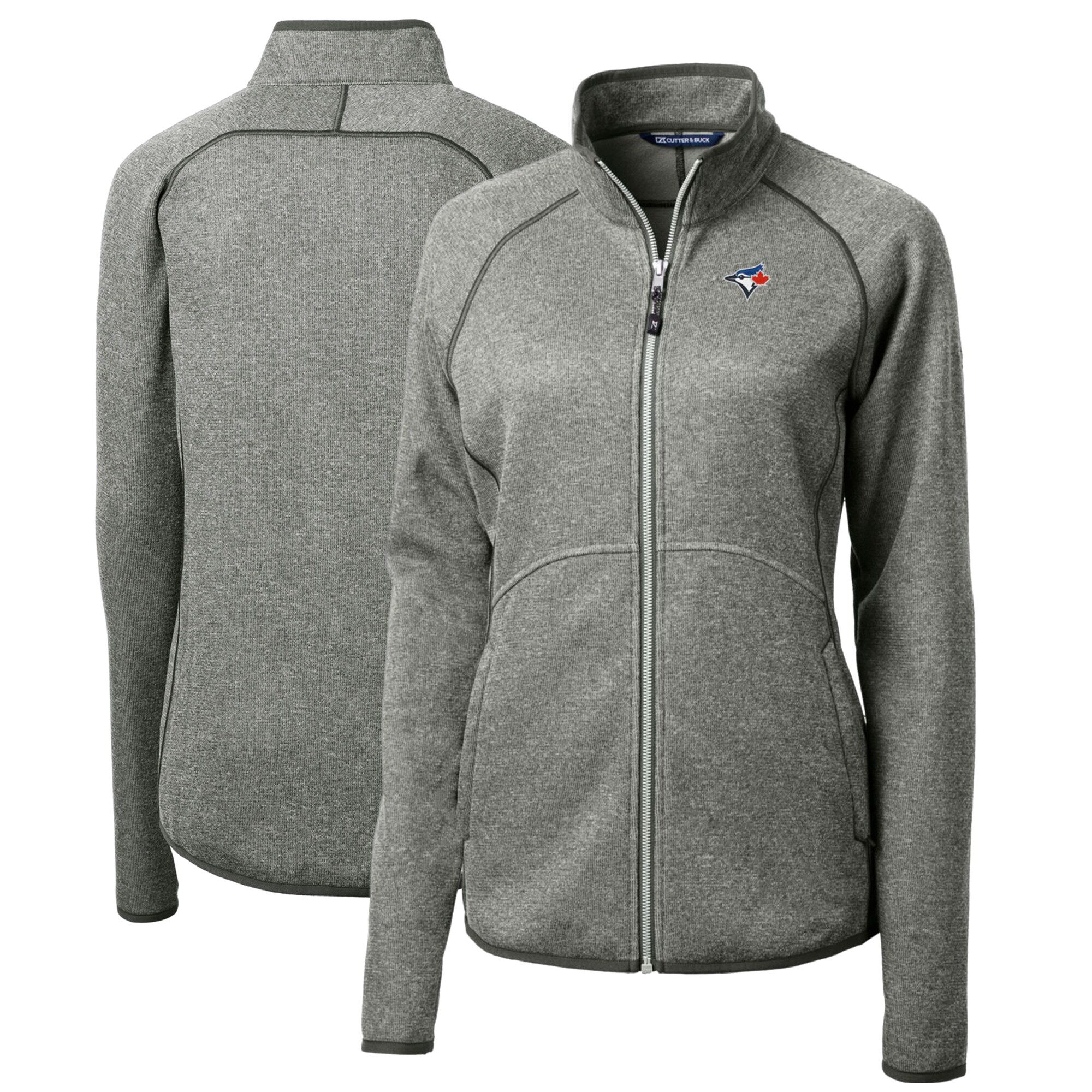 Women's Toronto Blue Jays Cutter & Buck Heathered Gray Mainsail Sweater-Knit Full-Zip Jacket