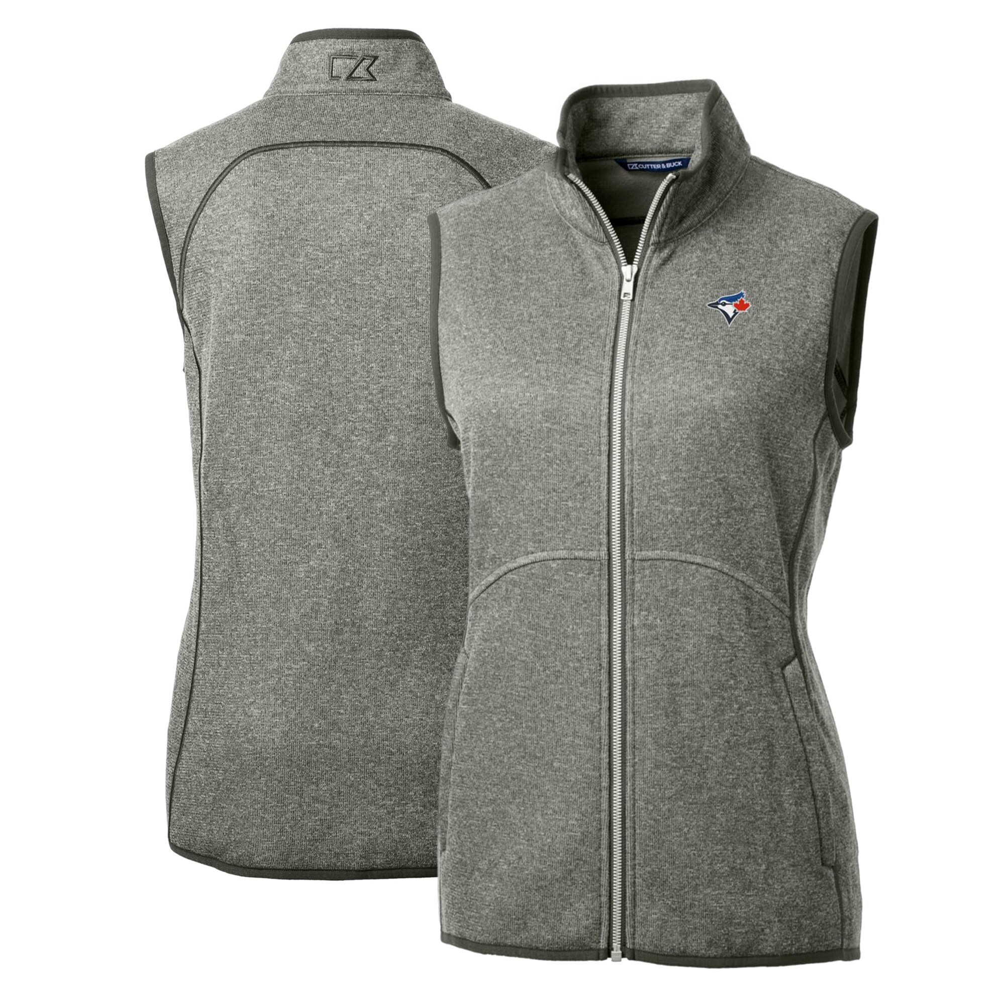 Women's Toronto Blue Jays Cutter & Buck Heathered Gray Mainsail Sweater-Knit Full-Zip Vest