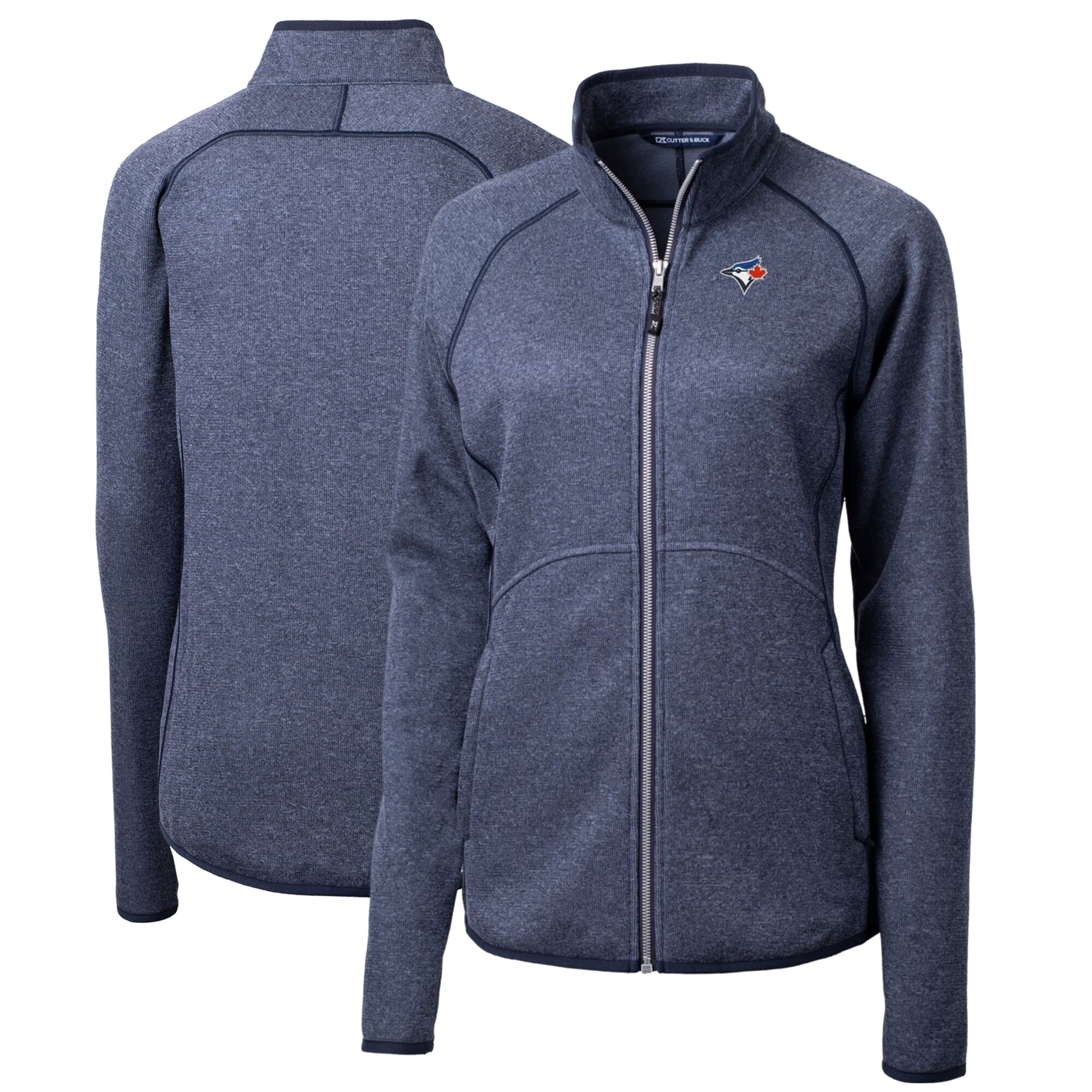 Women's Toronto Blue Jays Cutter & Buck Heathered Navy Mainsail Sweater-Knit Full-Zip Jacket
