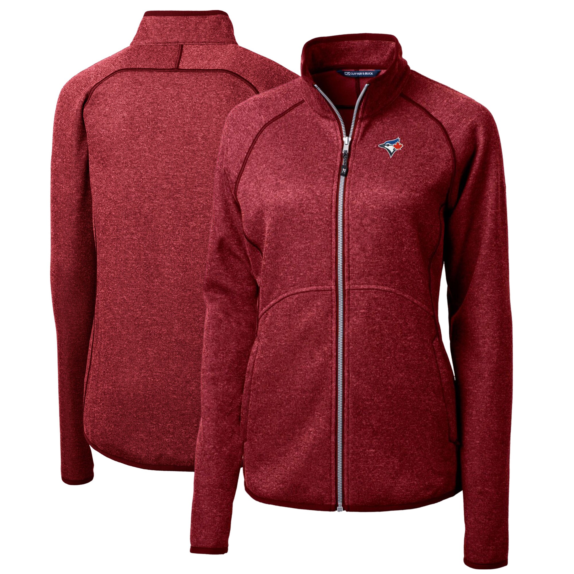 Women's Toronto Blue Jays Cutter & Buck Heathered Red Mainsail Sweater-Knit Full-Zip Jacket