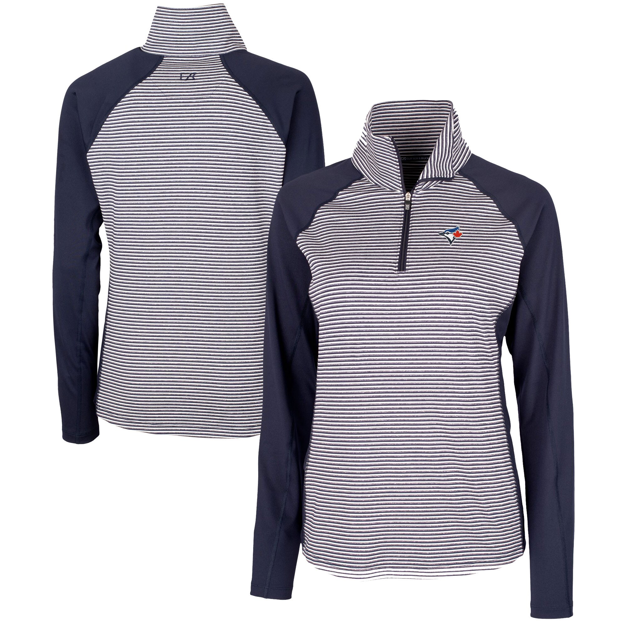 Women's Toronto Blue Jays  Cutter & Buck Navy DryTec Forge Tonal Stripe Half-Zip Top