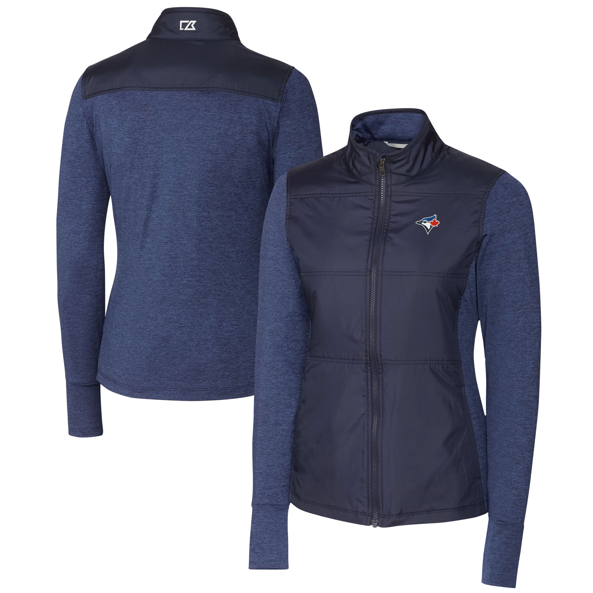 Women's Toronto Blue Jays  Cutter & Buck Navy DryTec Stealth Hybrid Quilted Full-Zip Windbreaker Jacket