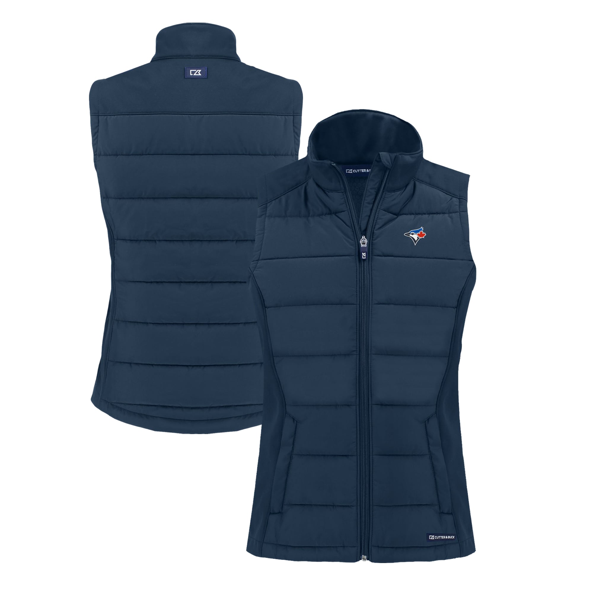 Women's Toronto Blue Jays  Cutter & Buck Navy Evoke Hybrid Eco Softshell Recycled Full-Zip Vest