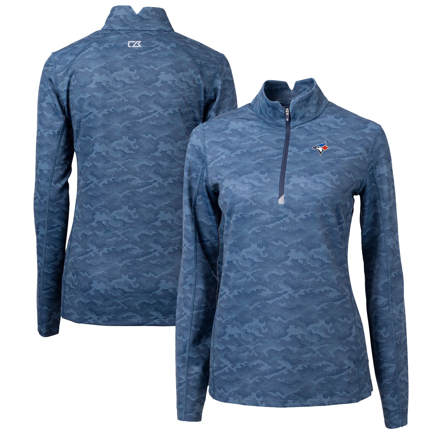 Women's Toronto Blue Jays Cutter & Buck Navy Traverse Camo Print Stretch Quarter-Zip Pullover Top