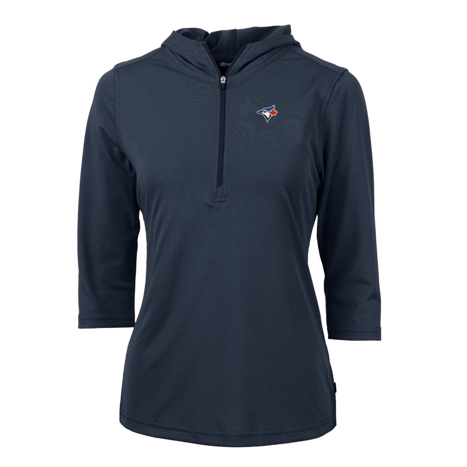 Women's Toronto Blue Jays Cutter & Buck Navy Virtue Eco Pique 3/4 Sleeve Half-Zip Pullover Hoodie