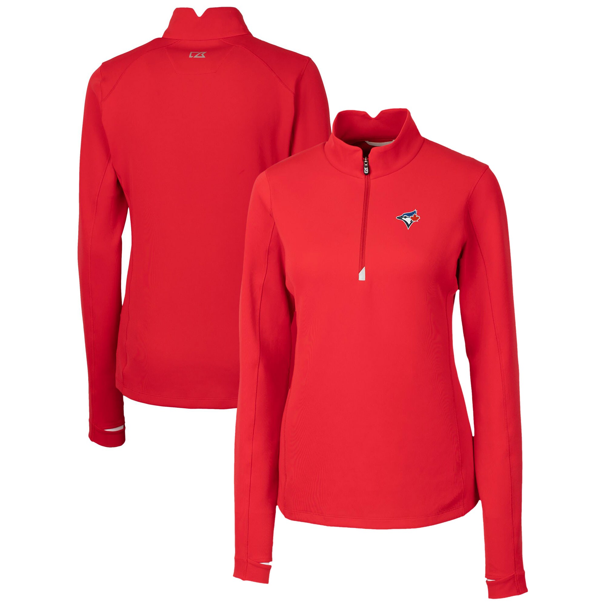 Women's Toronto Blue Jays  Cutter & Buck Red DryTec Traverse Stretch Quarter-Zip Pullover Top