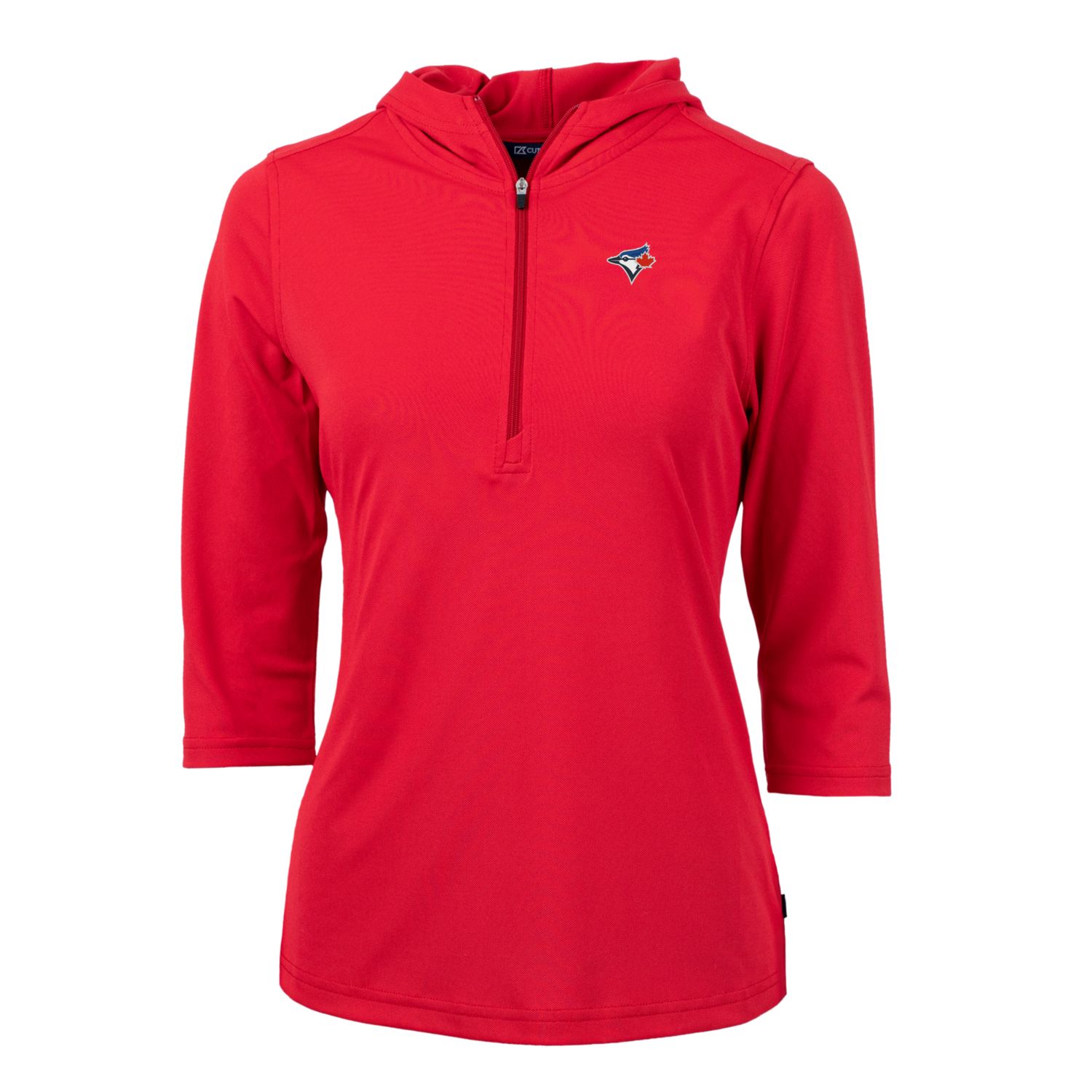 Women's Toronto Blue Jays Cutter & Buck Red Virtue Eco Pique 3/4 Sleeve Half-Zip Pullover Hoodie