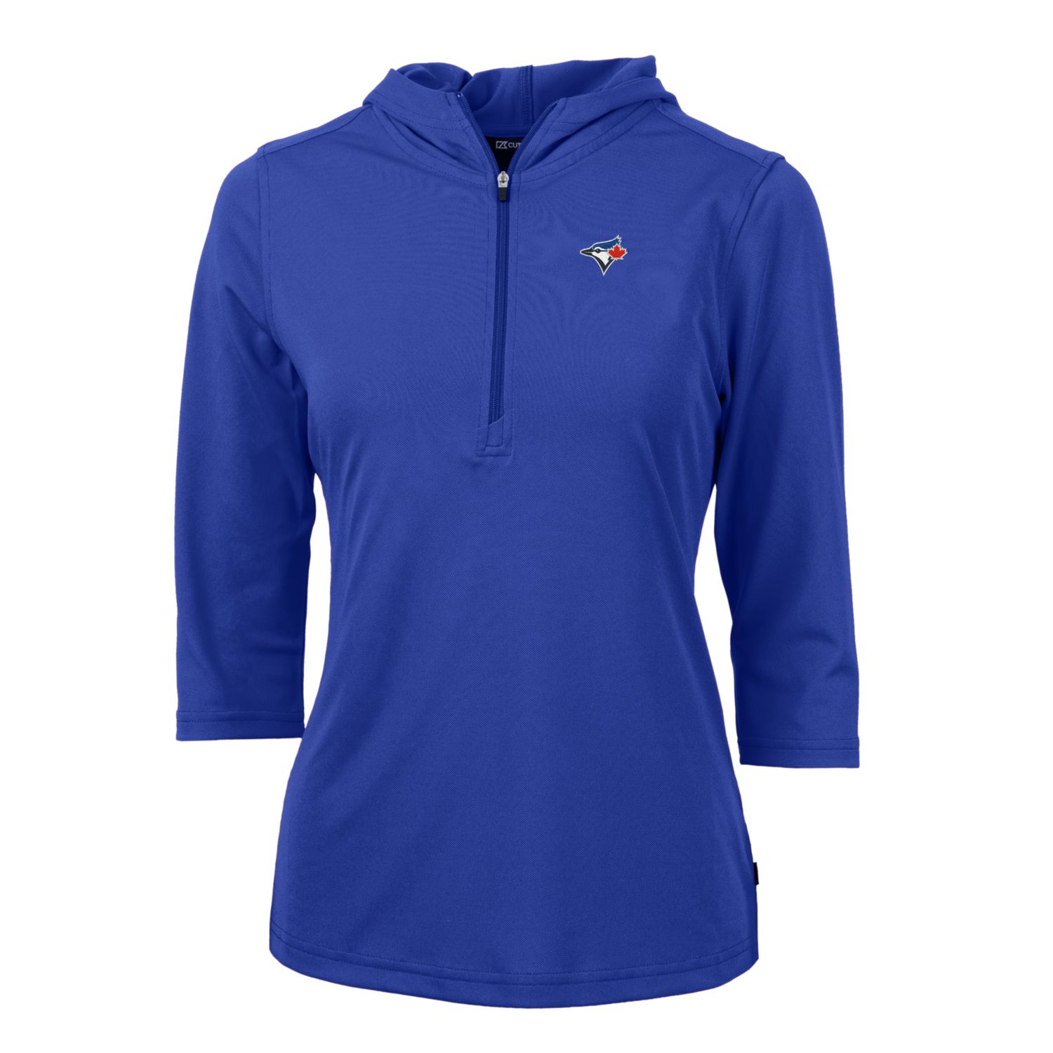 Women's Toronto Blue Jays Cutter & Buck Royal Virtue Eco Pique 3/4 Sleeve Half-Zip Pullover Hoodie