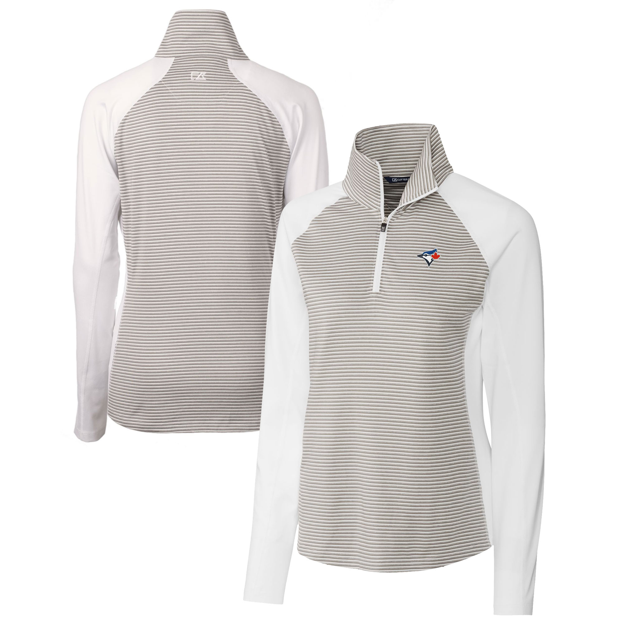 Women's Toronto Blue Jays  Cutter & Buck White DryTec Forge Tonal Stripe Half-Zip Top