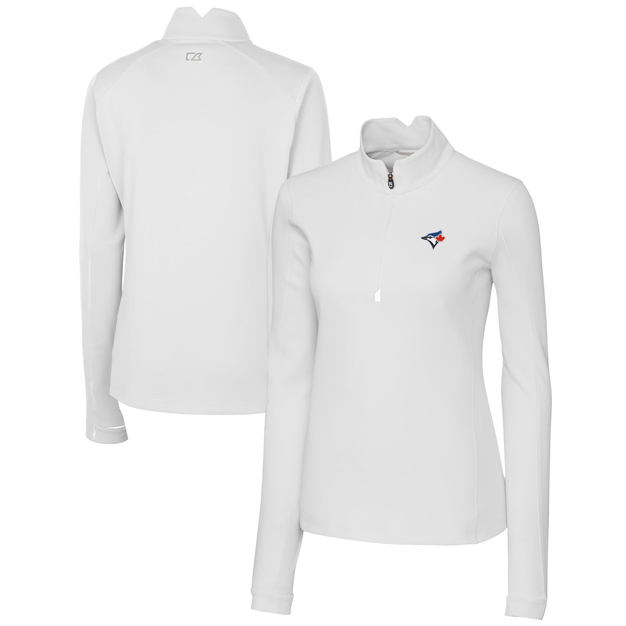 Women's Toronto Blue Jays  Cutter & Buck White DryTec Traverse Stretch Quarter-Zip Pullover Top
