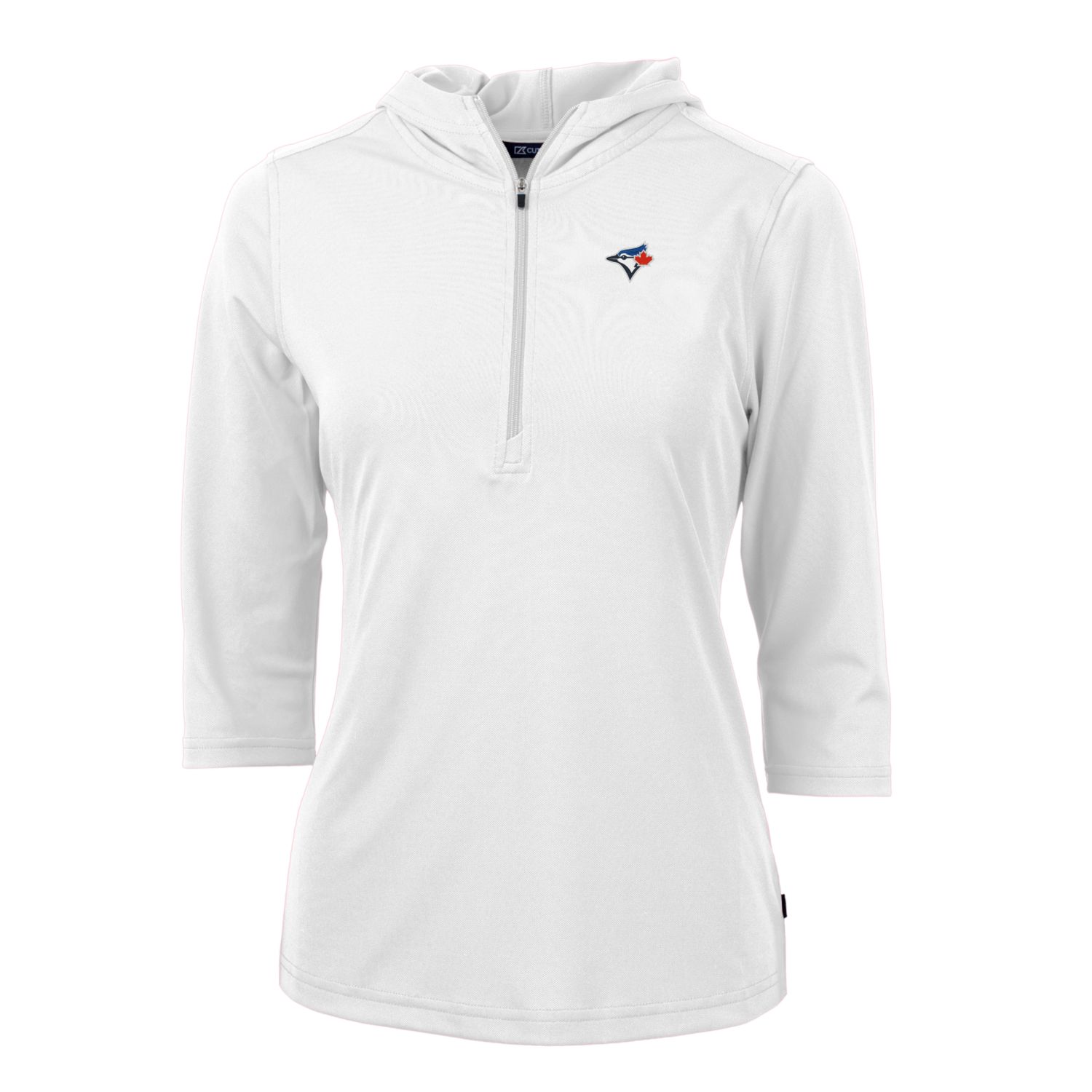 Women's Toronto Blue Jays Cutter & Buck White Virtue Eco Pique 3/4 Sleeve Half-Zip Pullover Hoodie