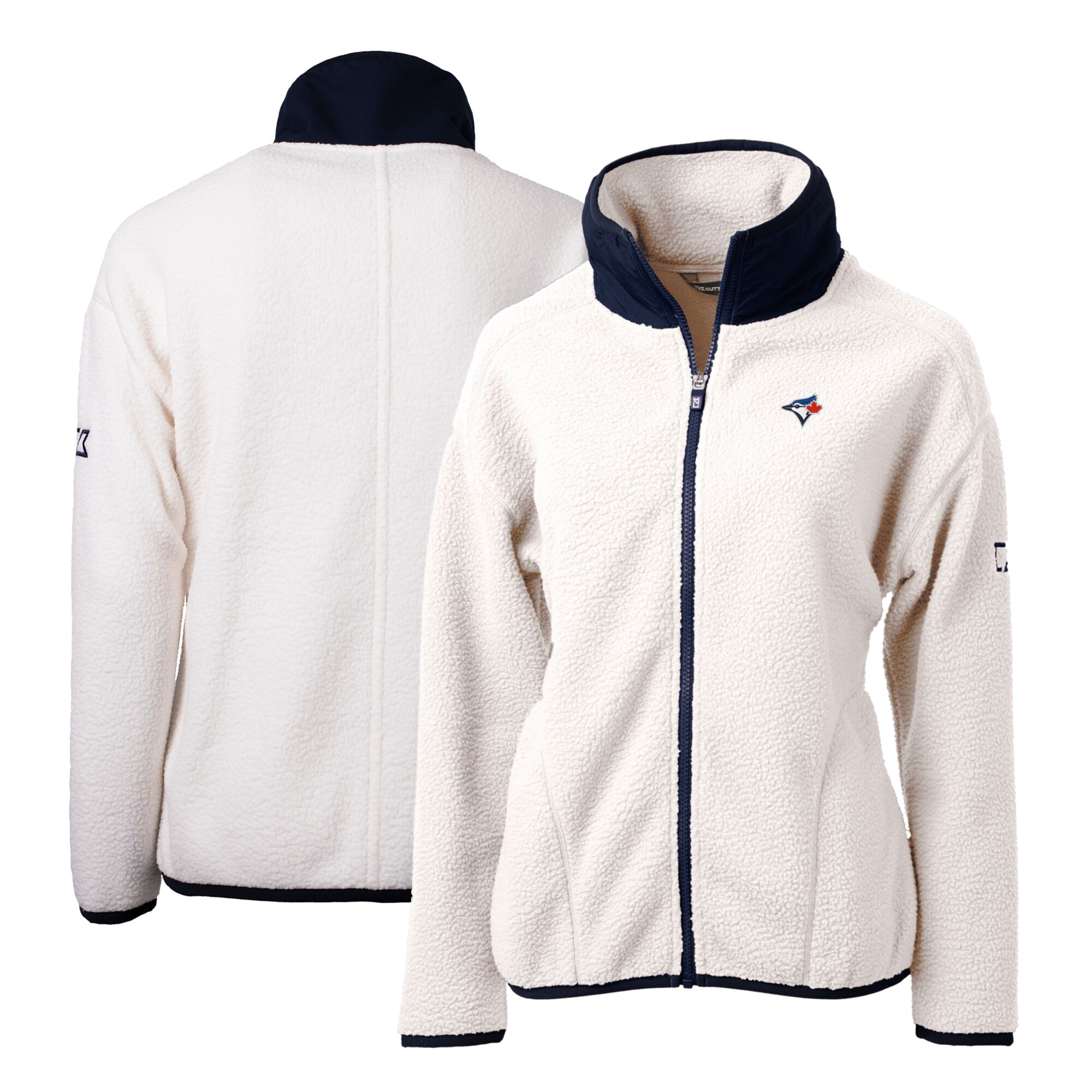 Women's Toronto Blue Jays Cutter & Buck White/Navy Cascade Eco Sherpa Fleece Full-Zip Jacket