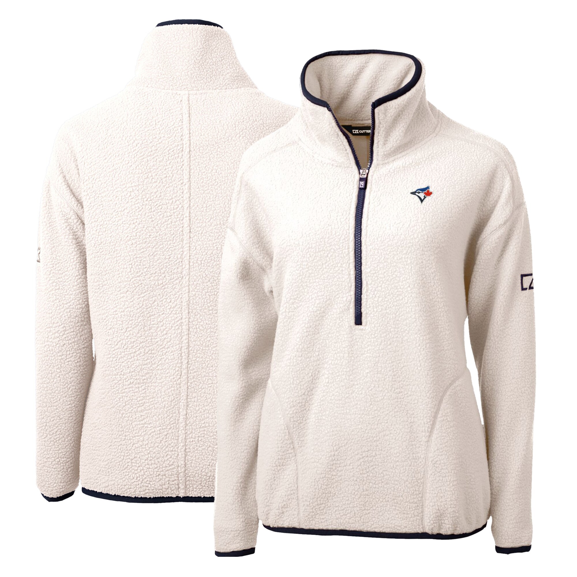 Women's Toronto Blue Jays Cutter & Buck White/Navy Cascade Eco Sherpa Fleece Quarter-Zip Pullover Jacket