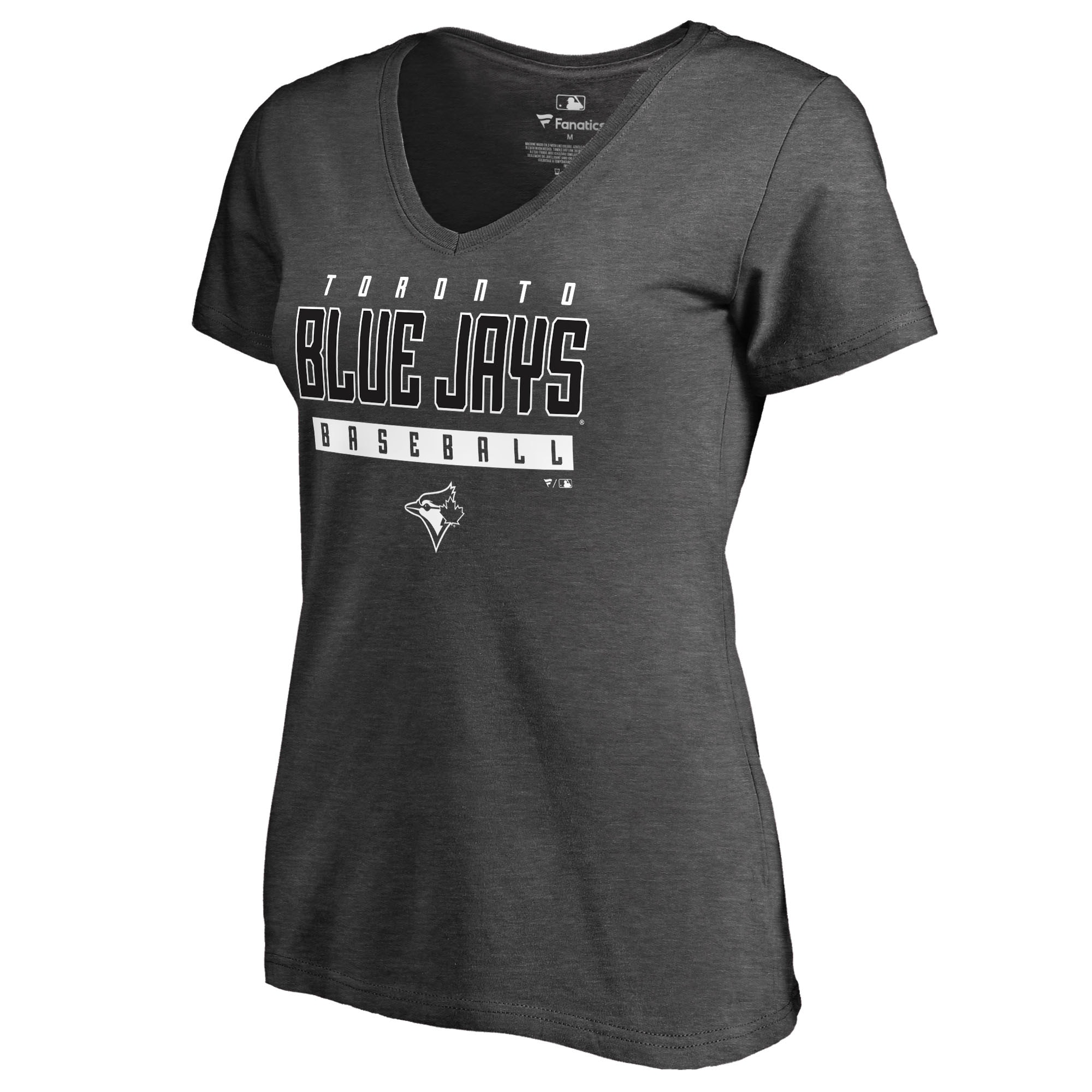 Women's Toronto Blue Jays  Branded Ash Charcoal Stack V-Neck T-Shirt
