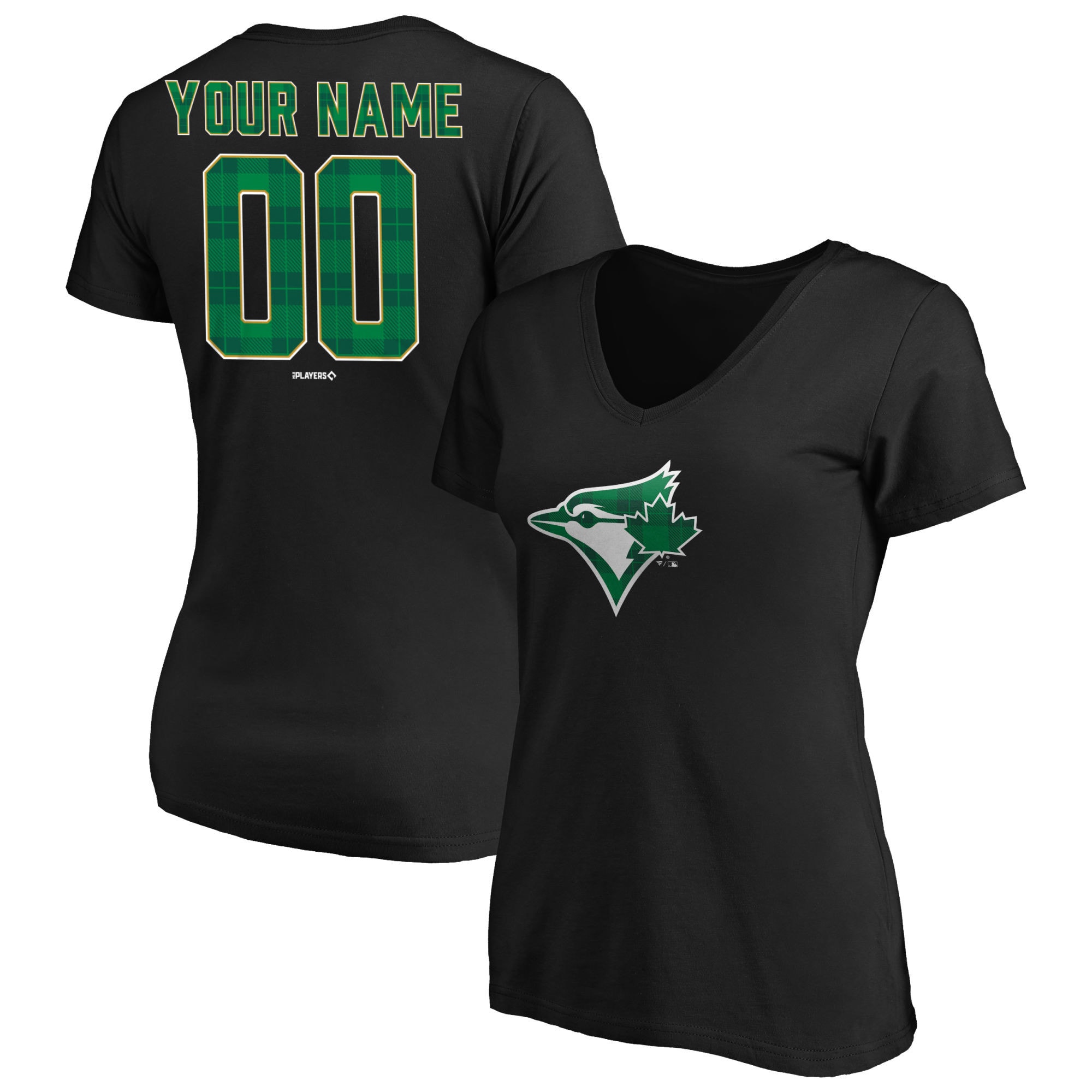 Women's Toronto Blue Jays  Branded Black Emerald Plaid Personalized Name & Number V-Neck T-Shirt