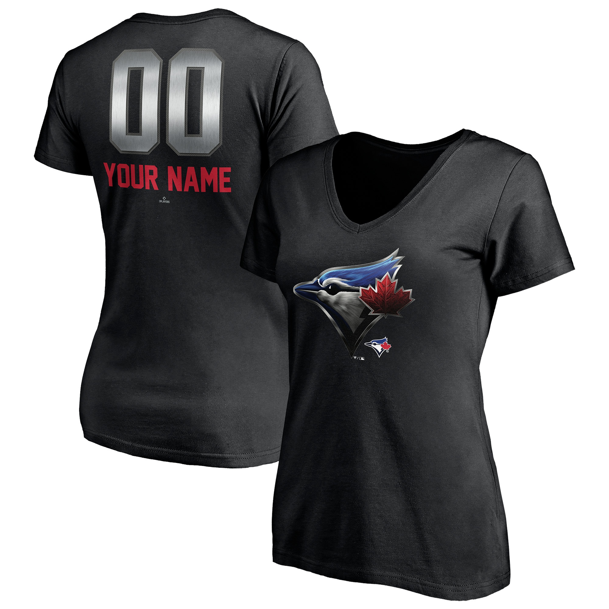 Women's Toronto Blue Jays  Branded Black Personalized Any Name & Number Midnight Mascot V-Neck T-Shirt