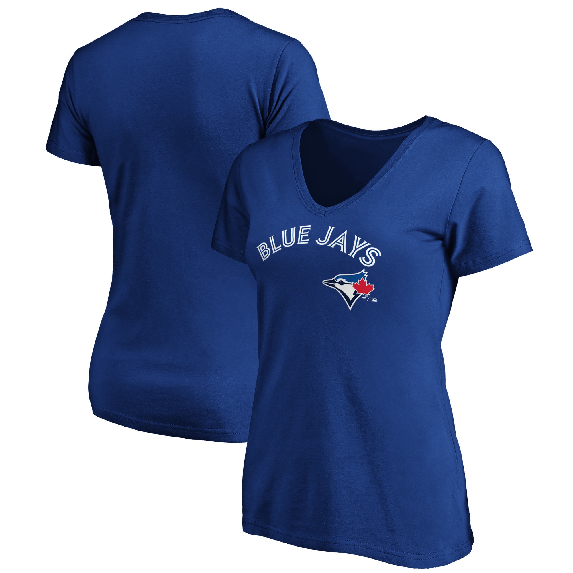 Women's Toronto Blue Jays  Branded Royal Core Team Lock Up Wordmark V-Neck T-Shirt