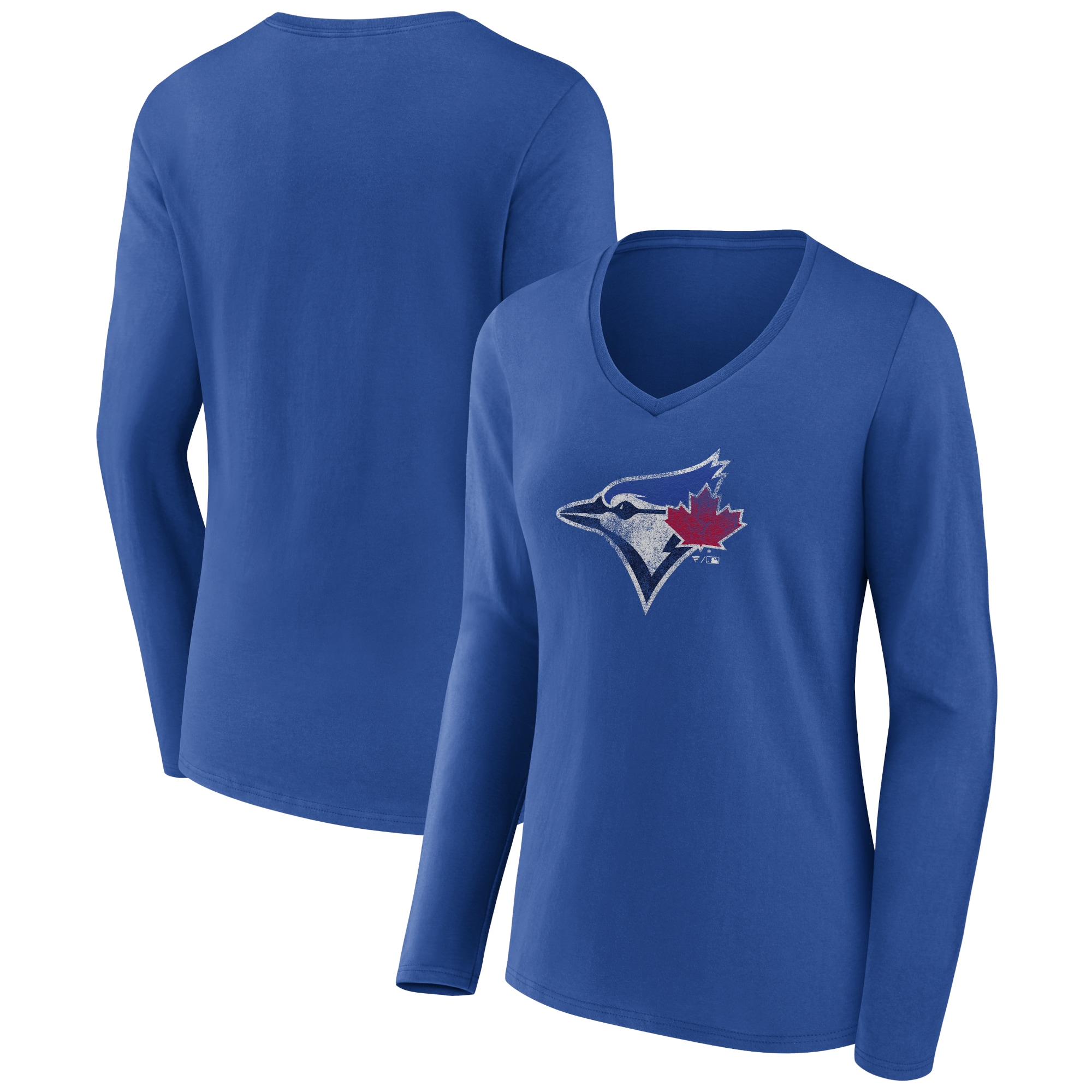 Women's Toronto Blue Jays  Branded Royal Distressed Team Long Sleeve V-Neck T-Shirt