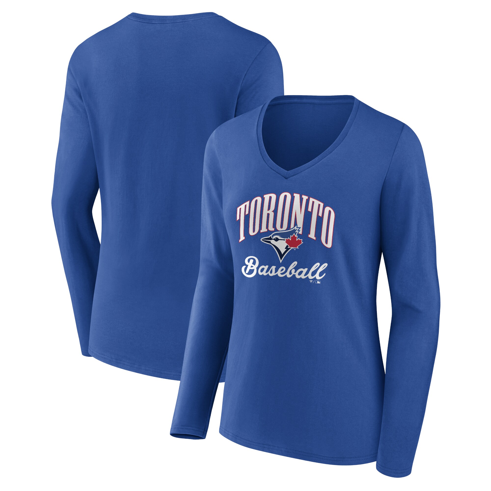 Women's Toronto Blue Jays  Branded Royal Victory Script Long Sleeve V-Neck T-Shirt