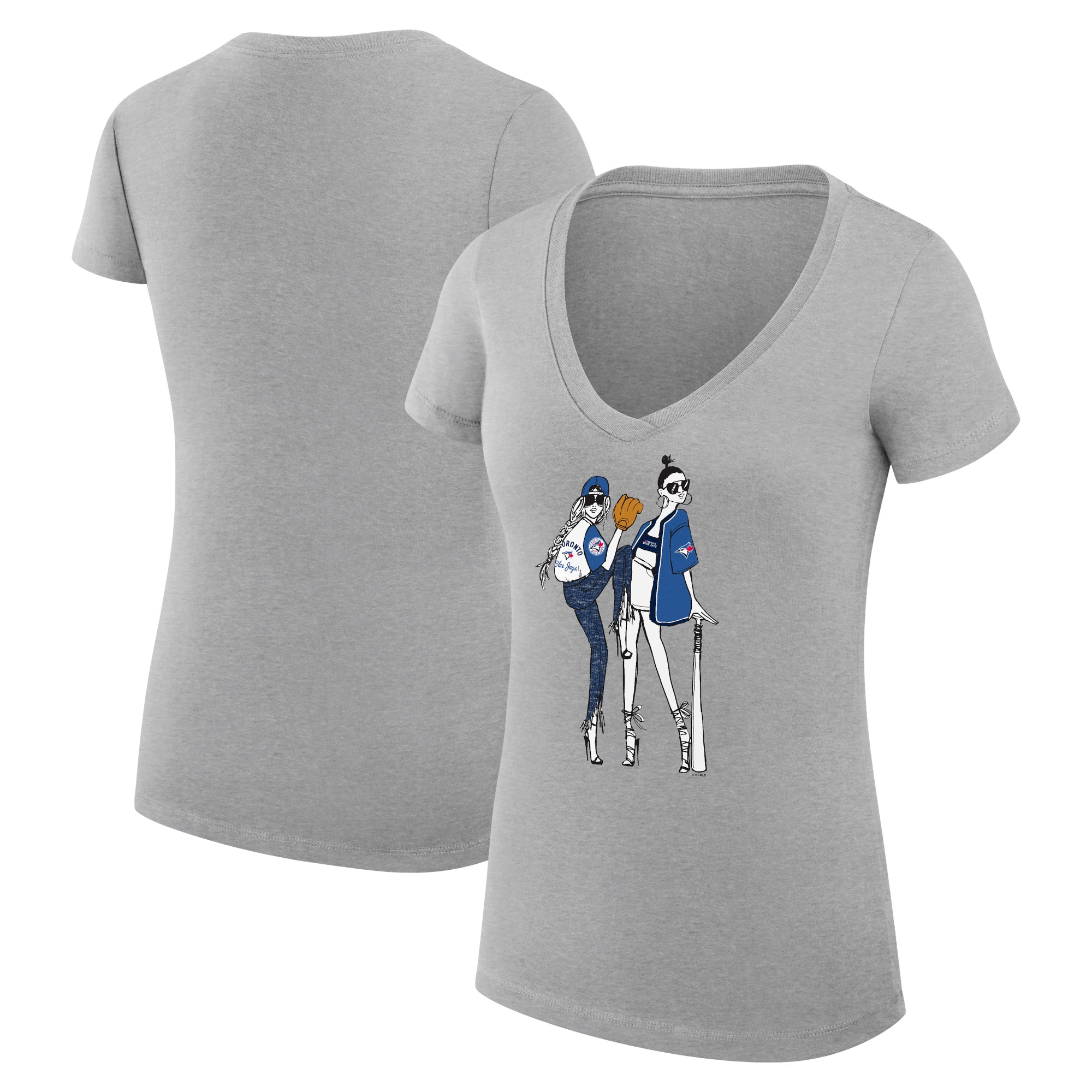 Women's Toronto Blue Jays G-III 4Her by Carl Banks Heather Gray Baseball V-Neck Fitted T-Shirt