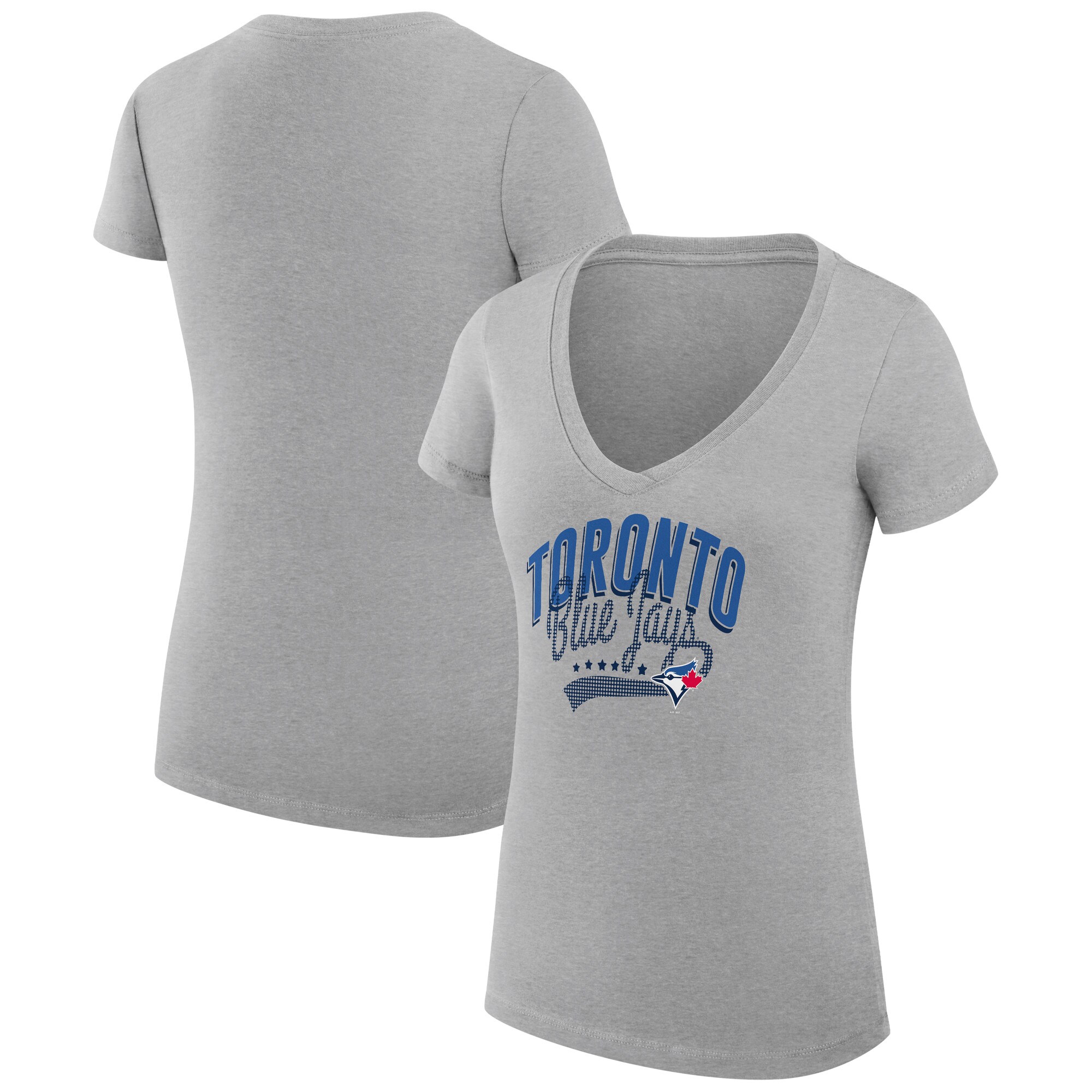 Women's Toronto Blue Jays  G-III 4Her by Carl Banks Heather Gray Filigree Team V-Neck Fitted T-Shirt
