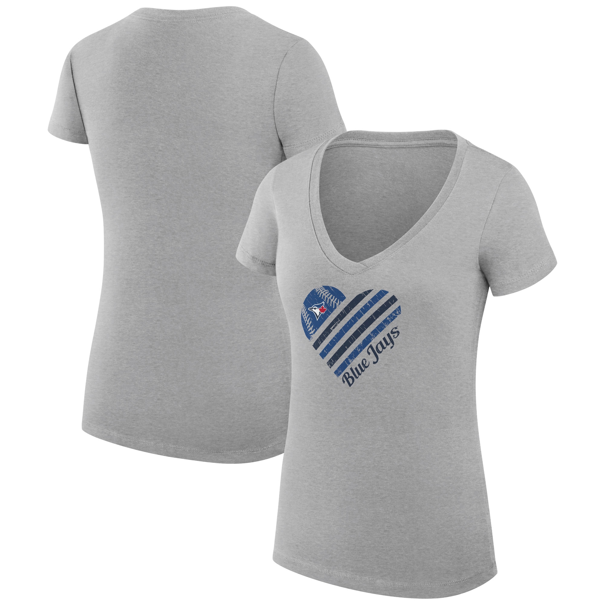 Women's Toronto Blue Jays  G-III 4Her by Carl Banks Heather Gray Heart V-Neck Fitted T-Shirt