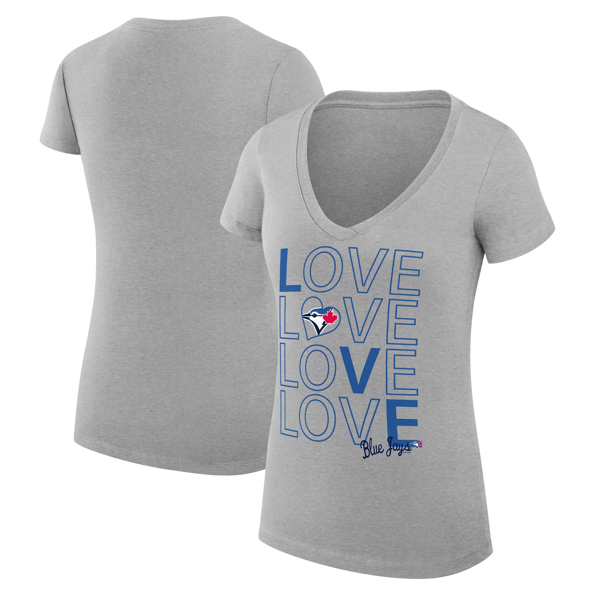 Women's Toronto Blue Jays G-III 4Her by Carl Banks Heather Gray Love Graphic Team V-Neck Fitted T-Shirt