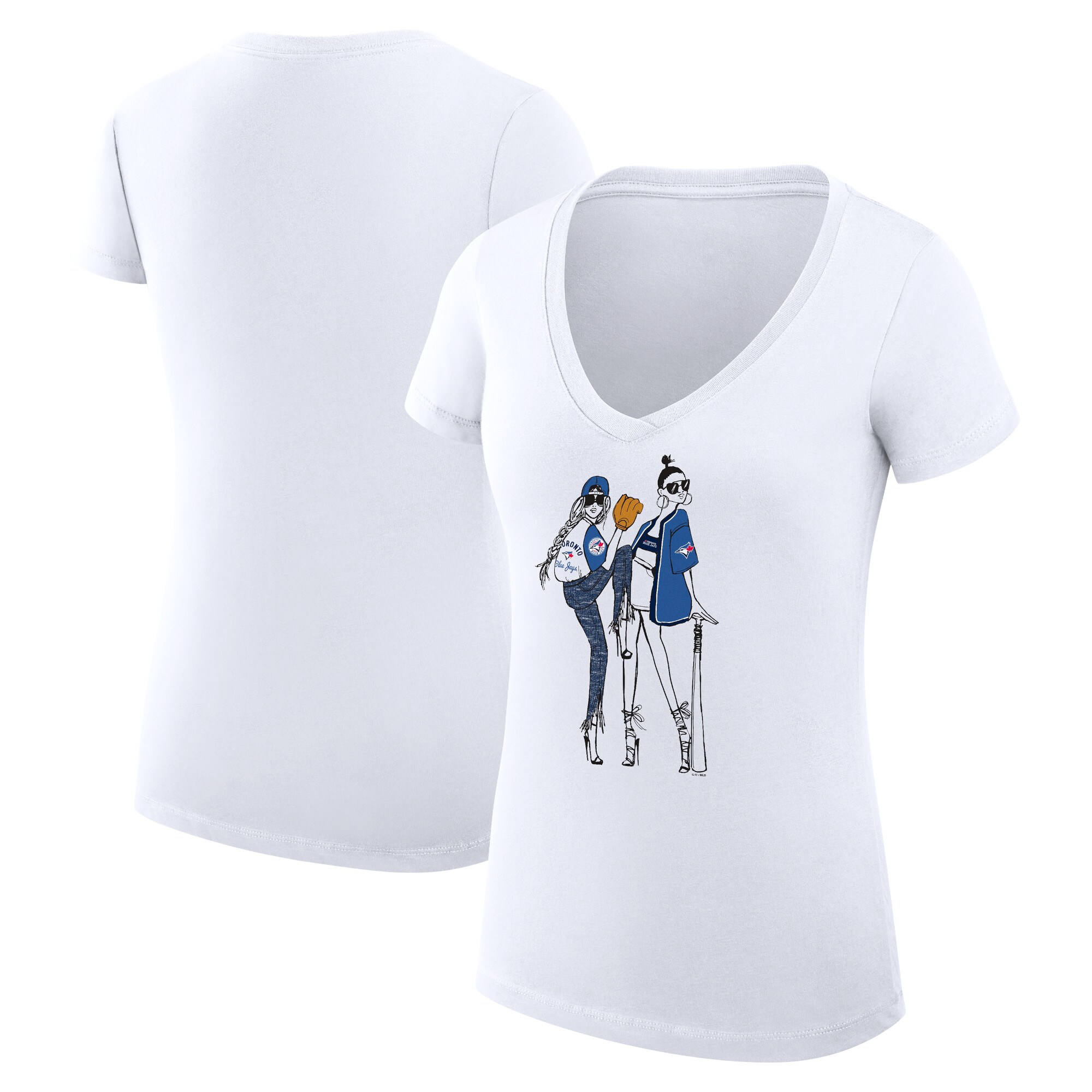 Women's Toronto Blue Jays G-III 4Her by Carl Banks White Baseball V-Neck Fitted T-Shirt