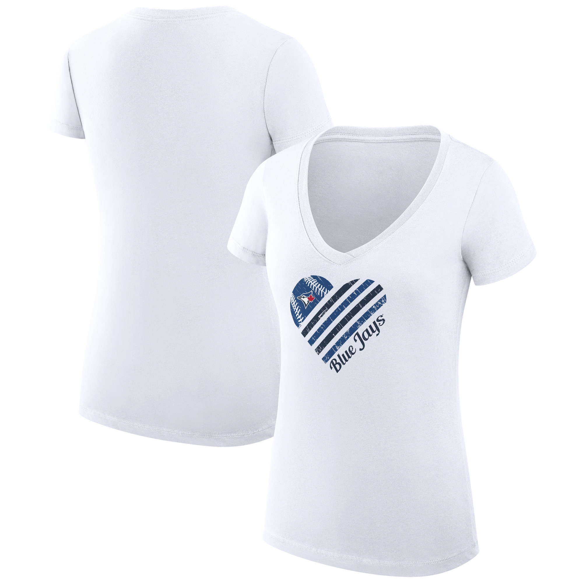 Women's Toronto Blue Jays  G-III 4Her by Carl Banks White Heart V-Neck Fitted T-Shirt