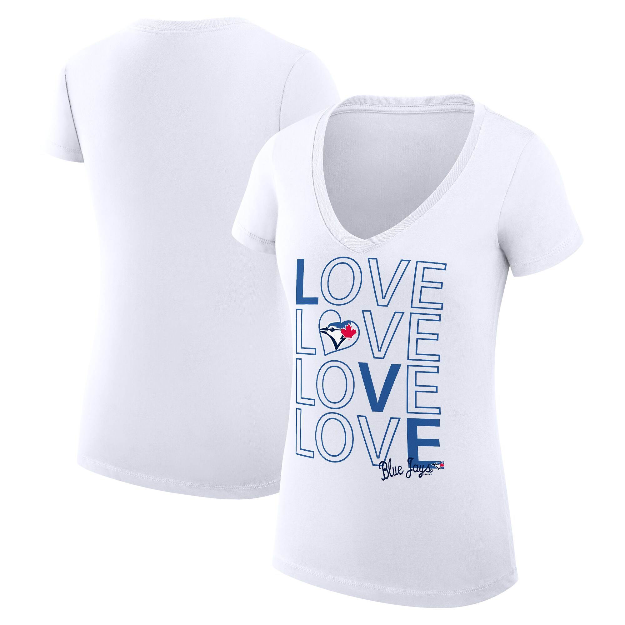 Women's Toronto Blue Jays G-III 4Her by Carl Banks White Love Graphic Team V-Neck Fitted T-Shirt