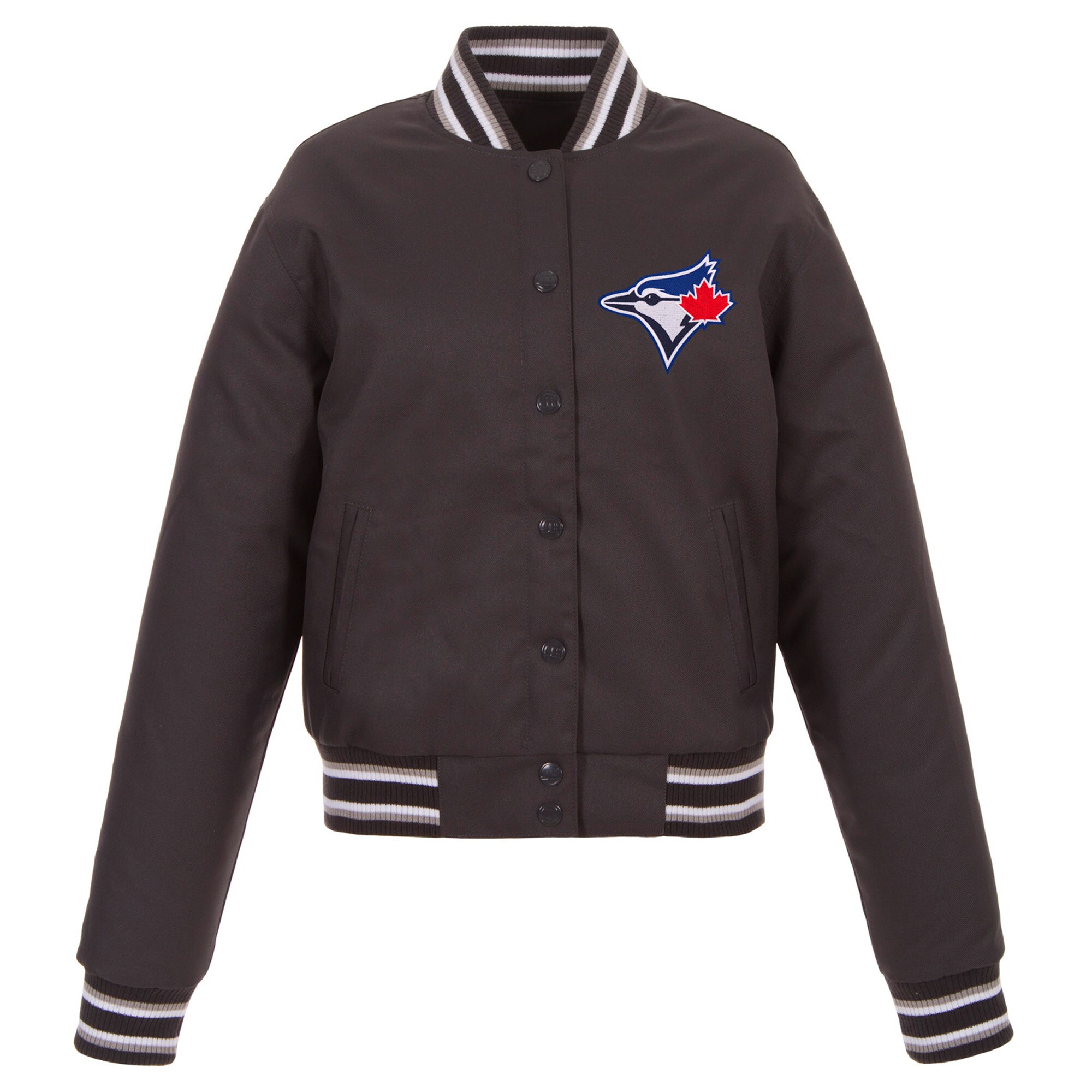 Women's Toronto Blue Jays JH Design Charcoal Embroidered Logo Poly-Twill Full Snap Jacket