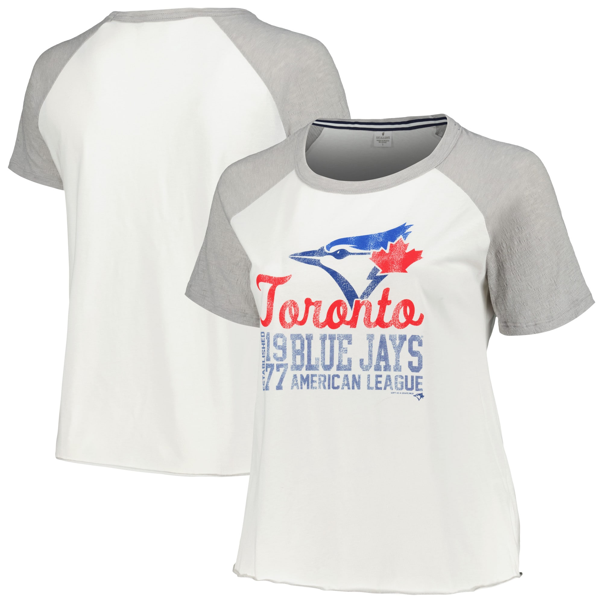 Women's Toronto Blue Jays Soft as a Grape White Plus Size Baseball Raglan T-Shirt
