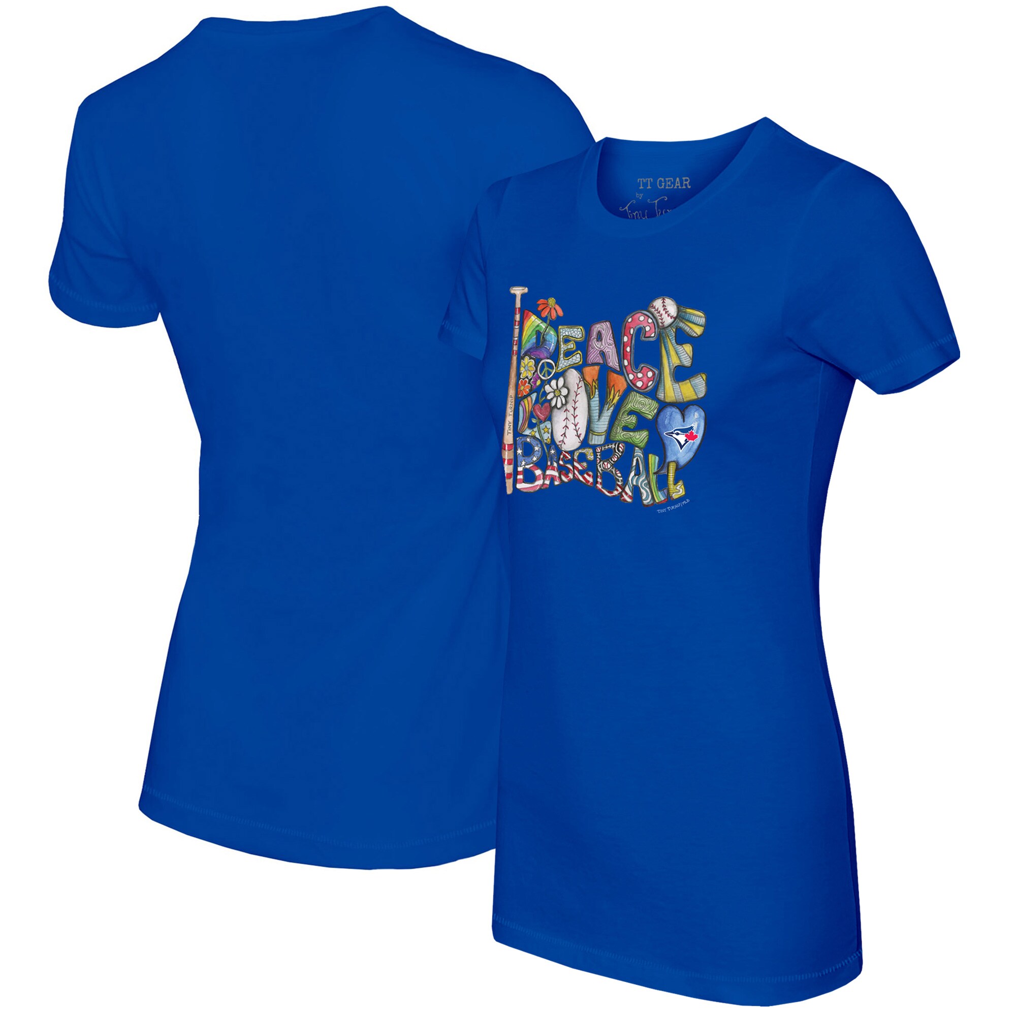 Women's Toronto Blue Jays Tiny Turnip Royal Peace Love Baseball Fitted T-Shirt