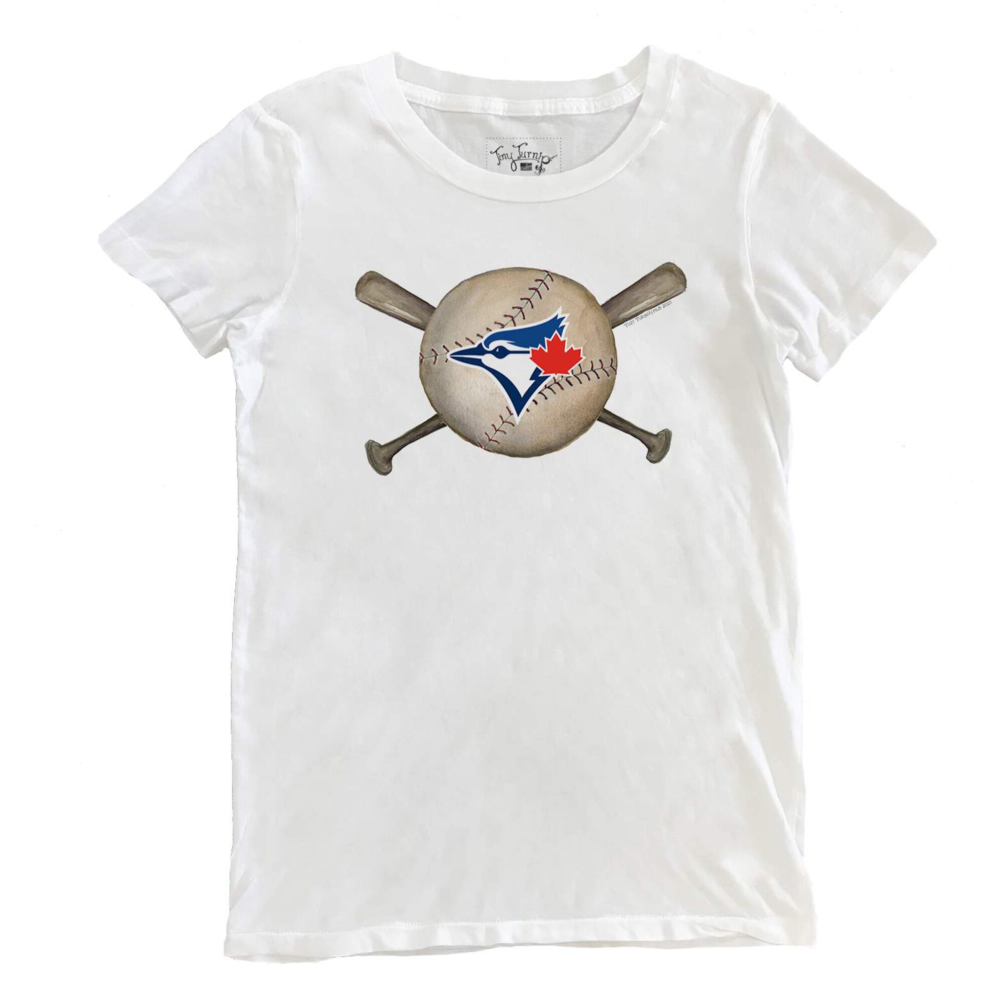 Women's Toronto Blue Jays Tiny Turnip White Baseball Crossbats T-Shirt