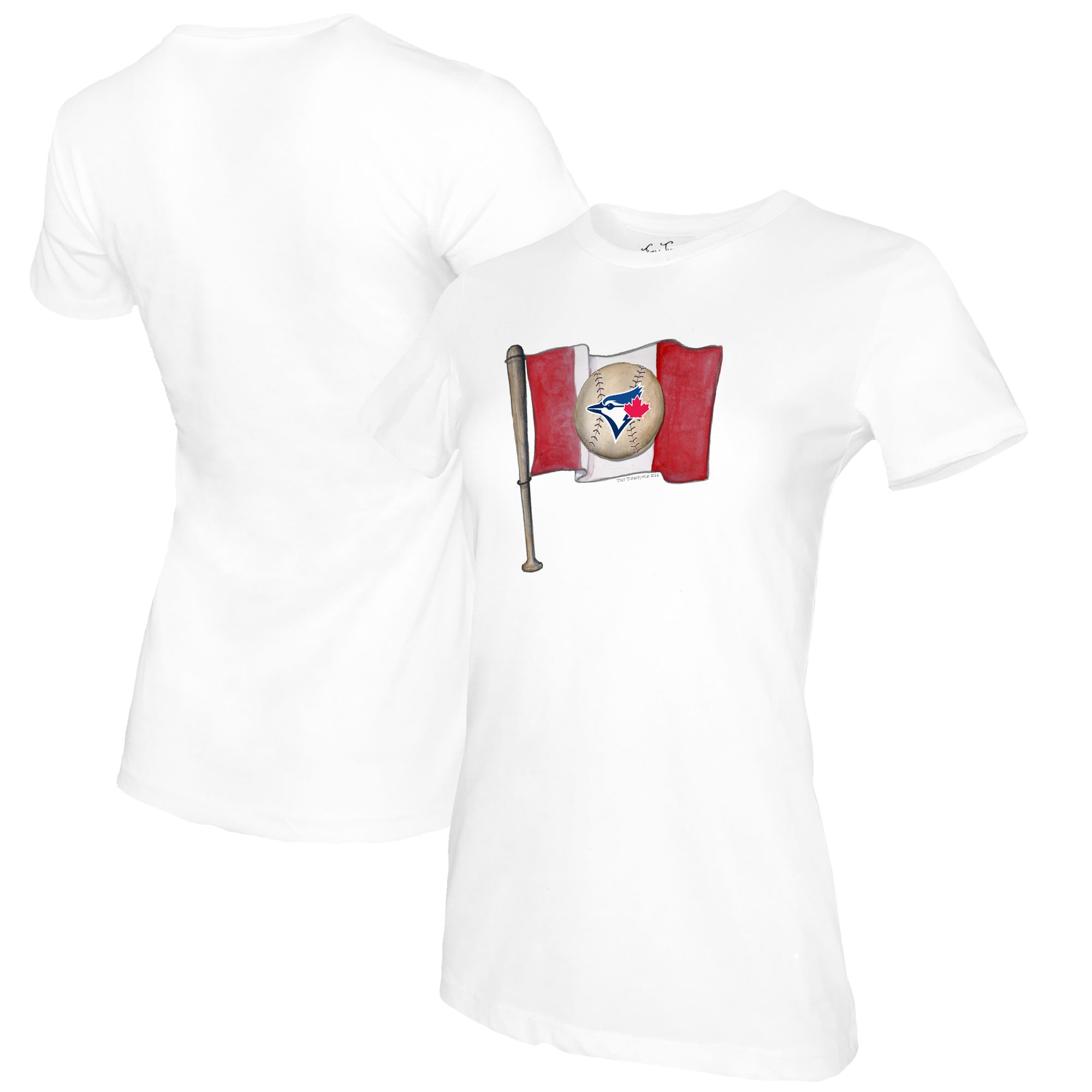 Women's Toronto Blue Jays Tiny Turnip White Baseball Flag T-Shirt