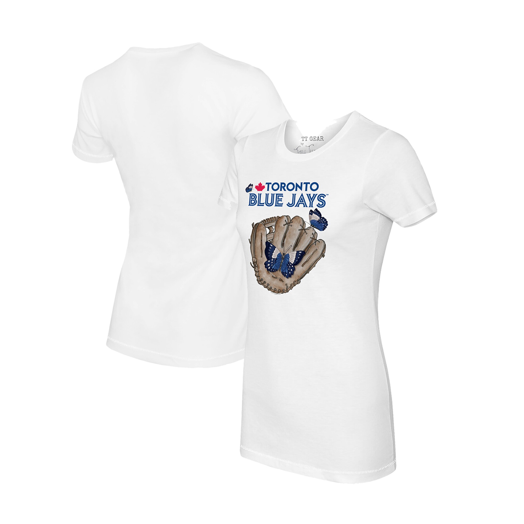 Women's Toronto Blue Jays Tiny Turnip White Butterfly Glove T-Shirt