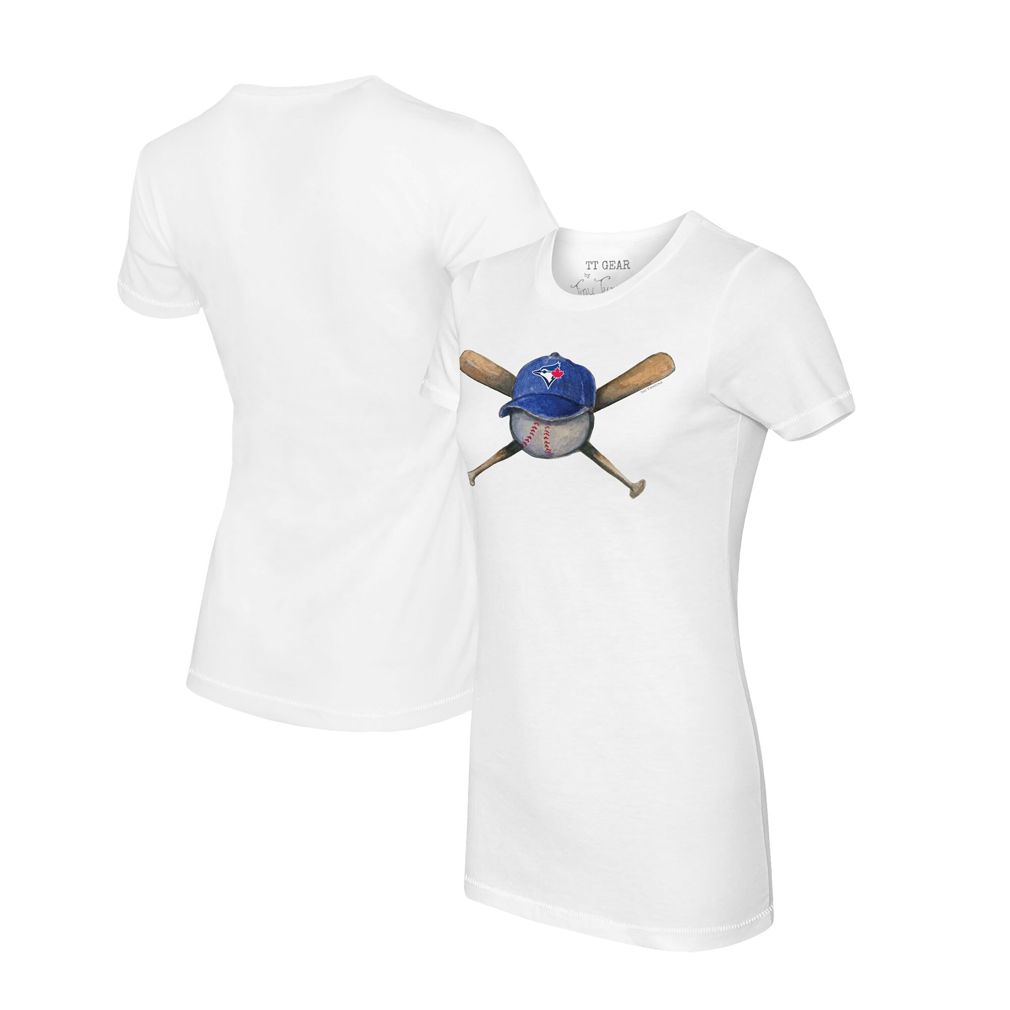 Women's Toronto Blue Jays Tiny Turnip White Hat Crossbats T-Shirt