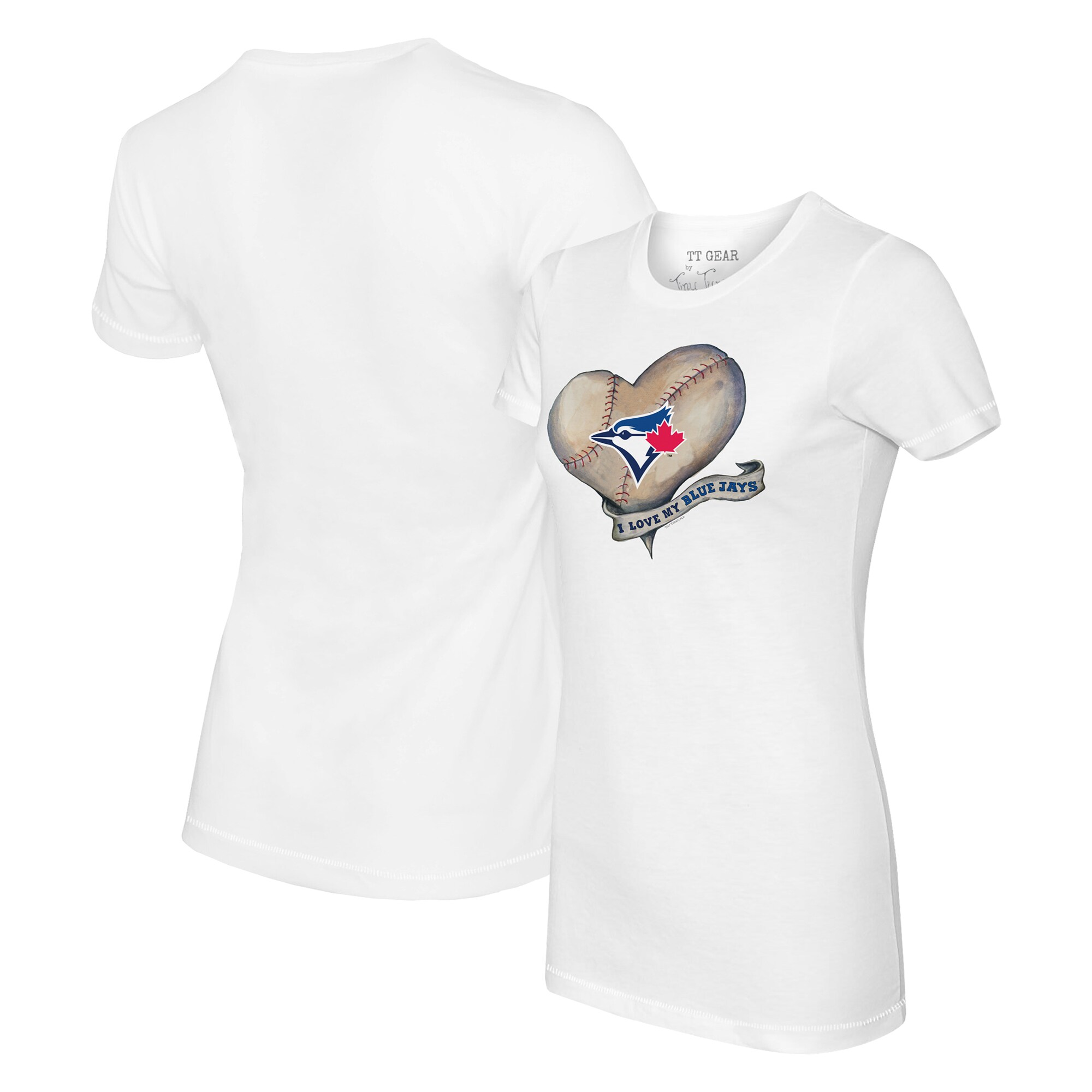 Women's Toronto Blue Jays Tiny Turnip White Heart Banner T-Shirt