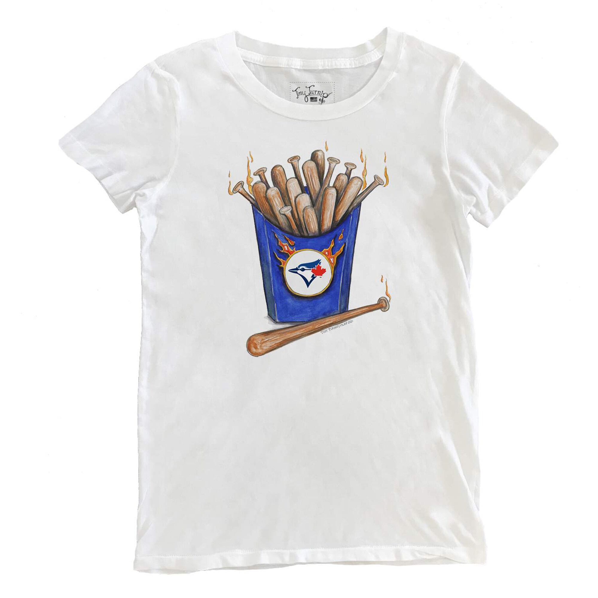 Women's Toronto Blue Jays Tiny Turnip White Hot Bats T-Shirt